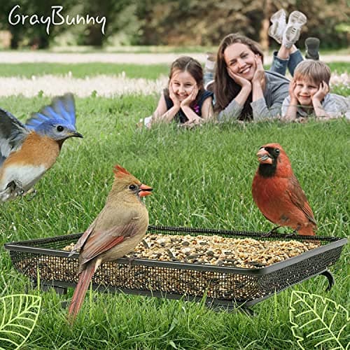 Gray Bunny Hanging Platform Bird Feeder Tray with Chains thumbnail 2