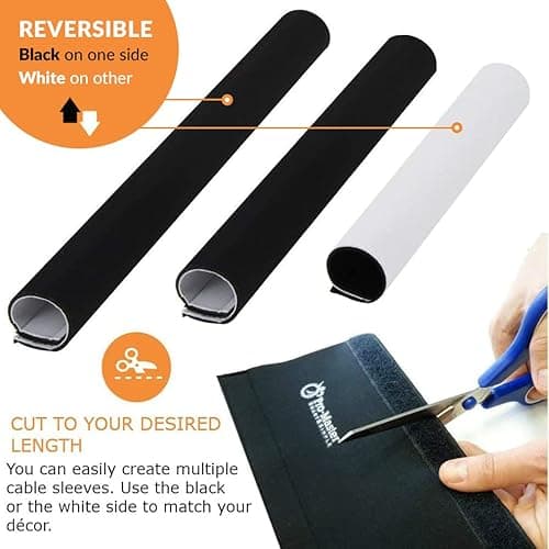 Premium 63-Inch Neoprene Cable Management Sleeve, Black/White Reversible thumbnail 2