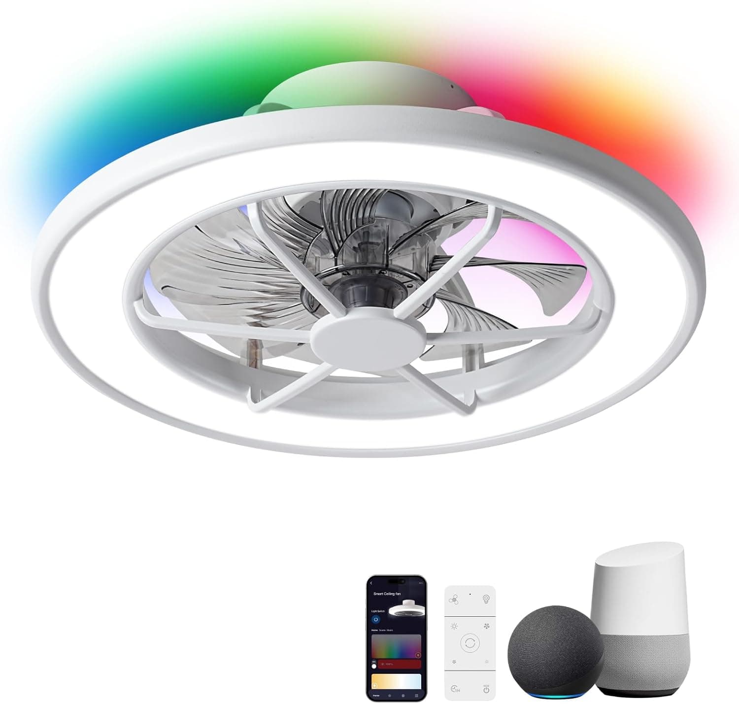 ocioc 18" Smart Low Profile Ceiling Fan with RGB Ambient Light - image 1