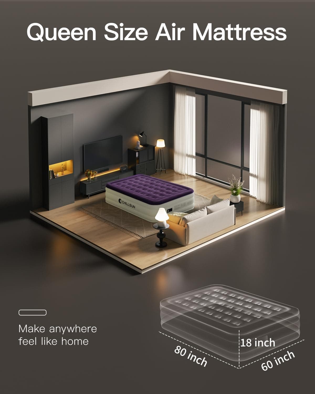 CHILLSUN Queen Air Mattress with Built-in Pump thumbnail 2