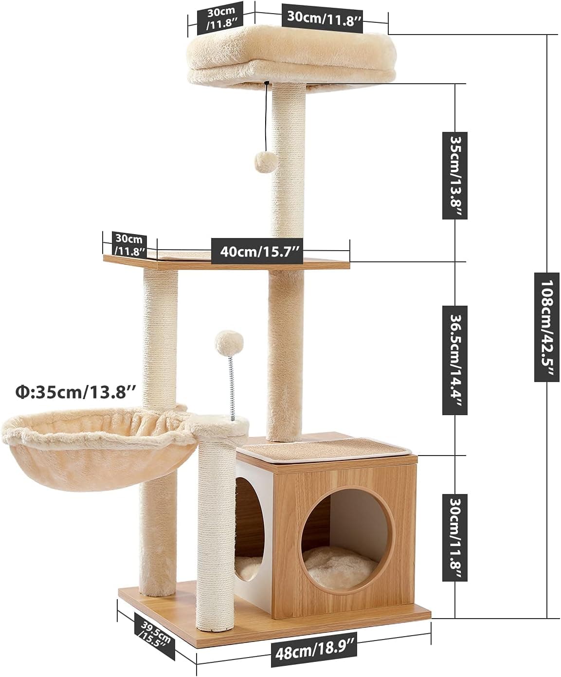 PETEPELA 42.5-Inch Modern Cat Tower thumbnail 2