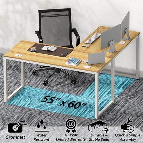 SHW 55x60 Inch L-Shaped Home Office Corner Desk thumbnail 4
