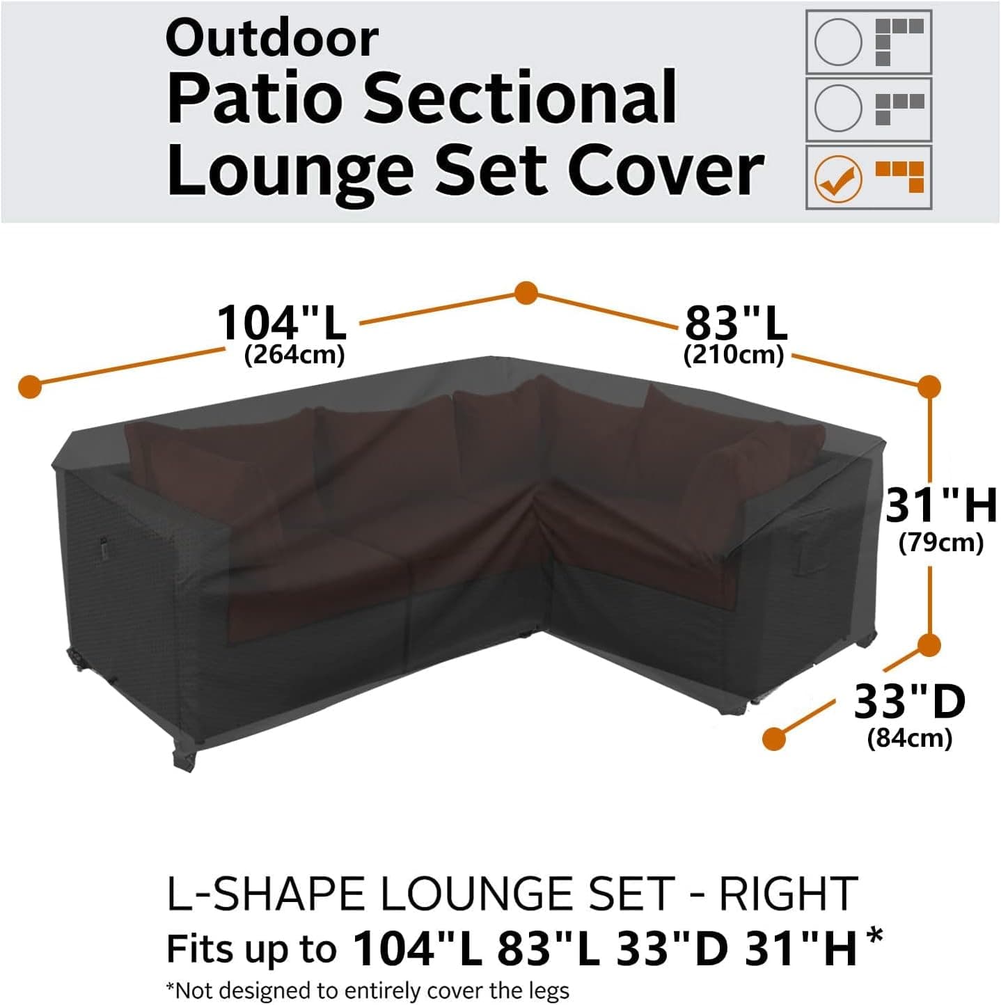 Flexiyard Heavy Duty Outdoor Sectional Sofa Cover, L-Shaped 600D Waterproof thumbnail 5