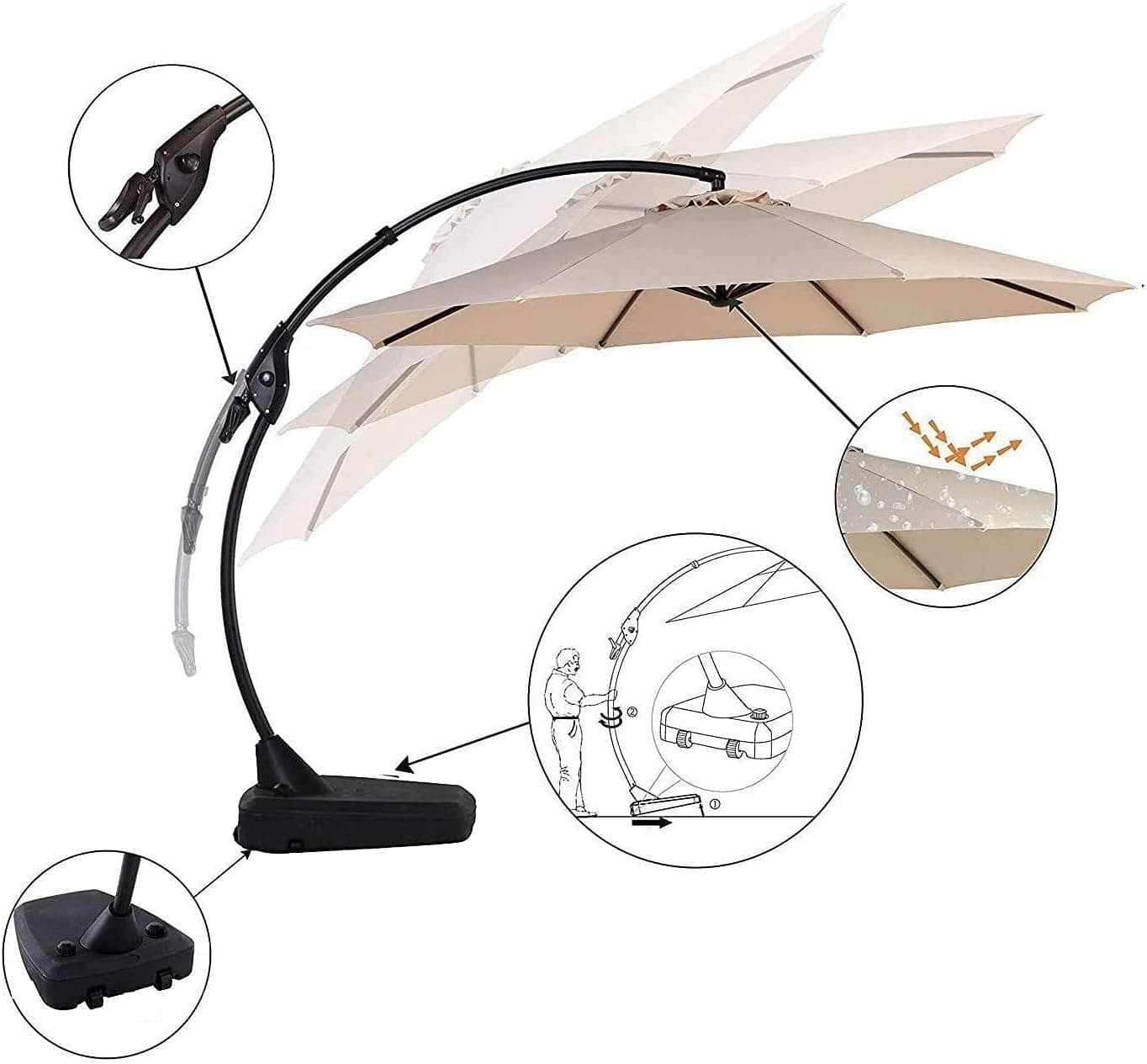 Grand Patio Deluxe NAPOLI 12 FT Curvy Aluminum Offset Cantilever Umbrella with Base thumbnail 2