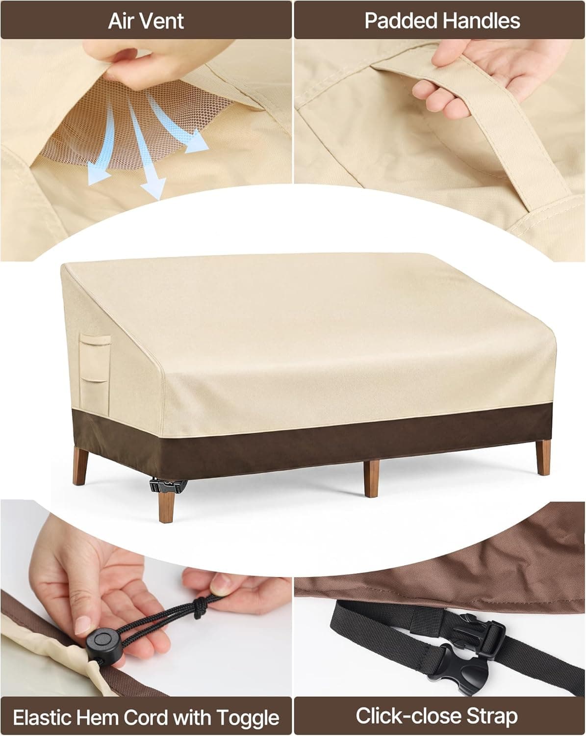 Vailge Heavy Duty Patio Sofa Cover, 100% Waterproof 3-Seater thumbnail 4