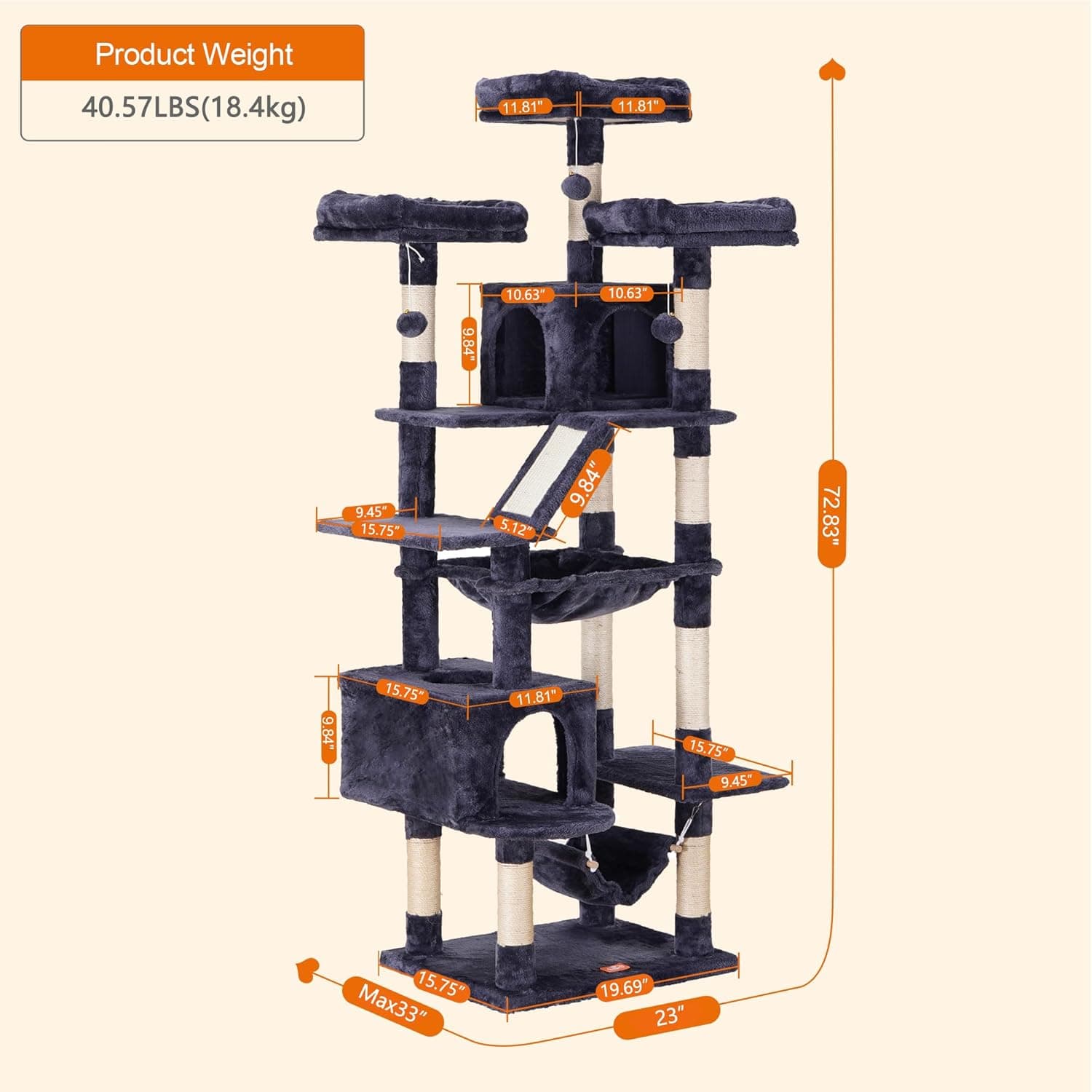 Heybly 73-Inch Cat Tree for Large Cats thumbnail 2