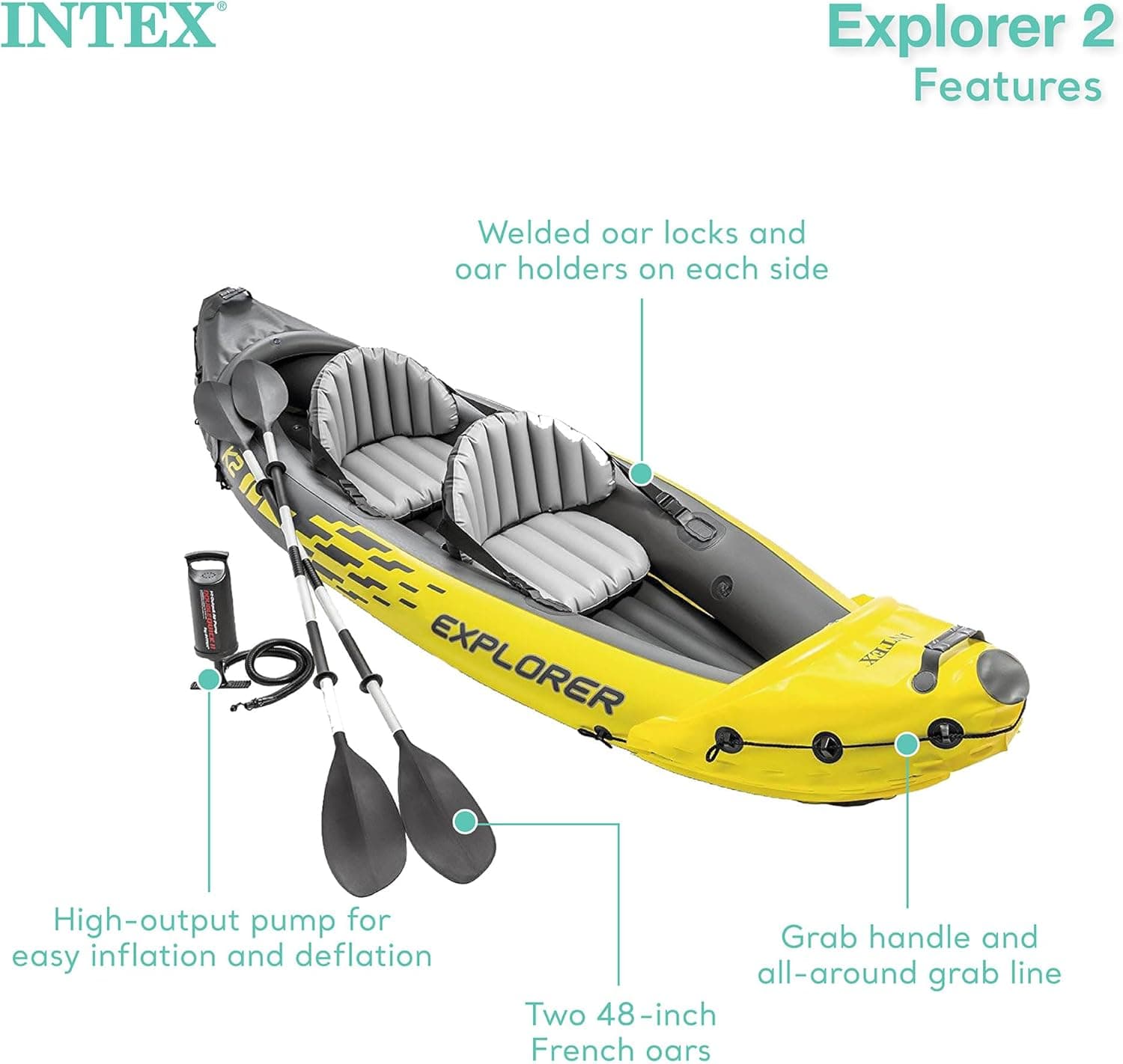 Intex Explorer K2 Inflatable Kayak Set thumbnail 2