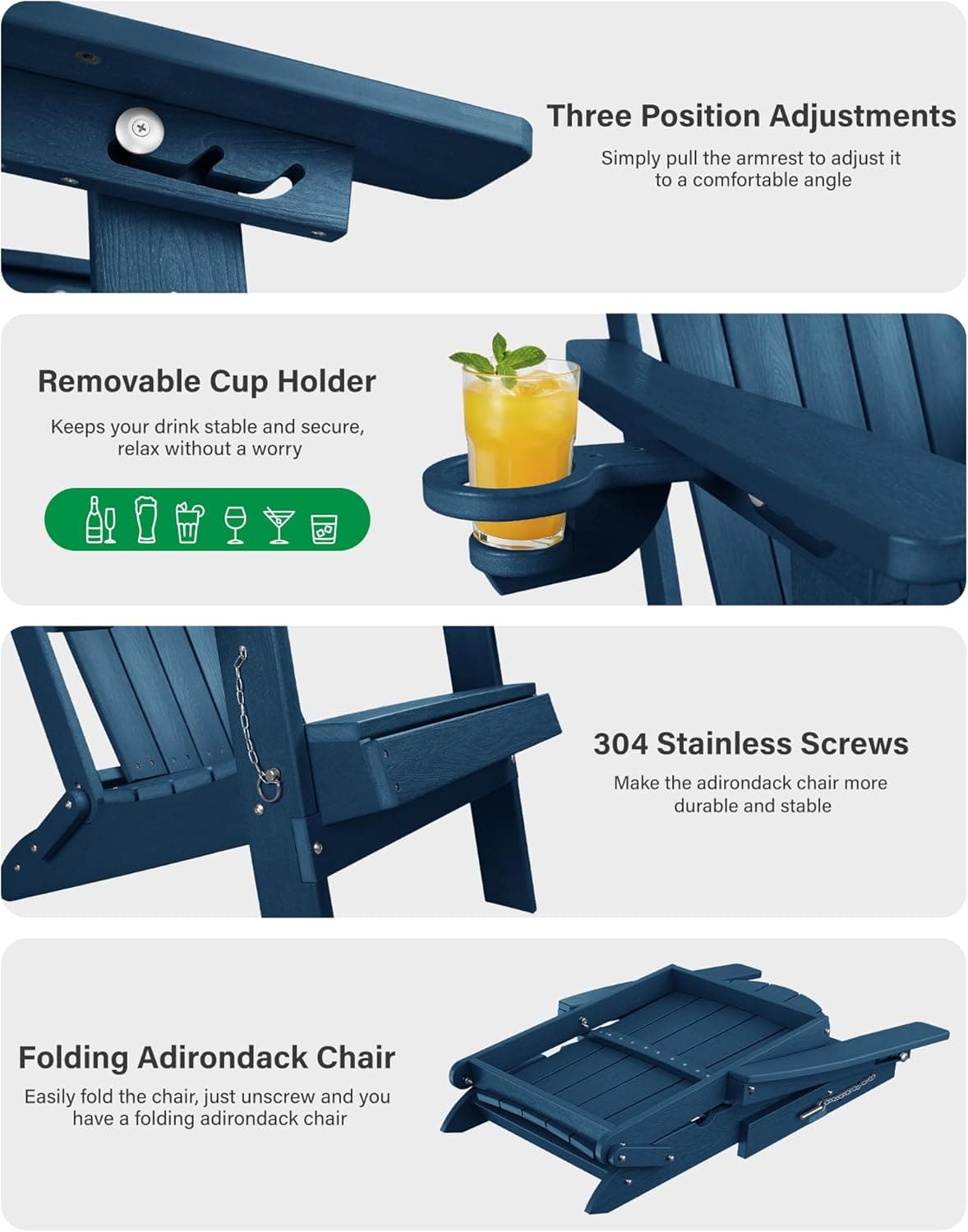 YEFU Folding Adirondack Chair with Adjustable Backrest thumbnail 5