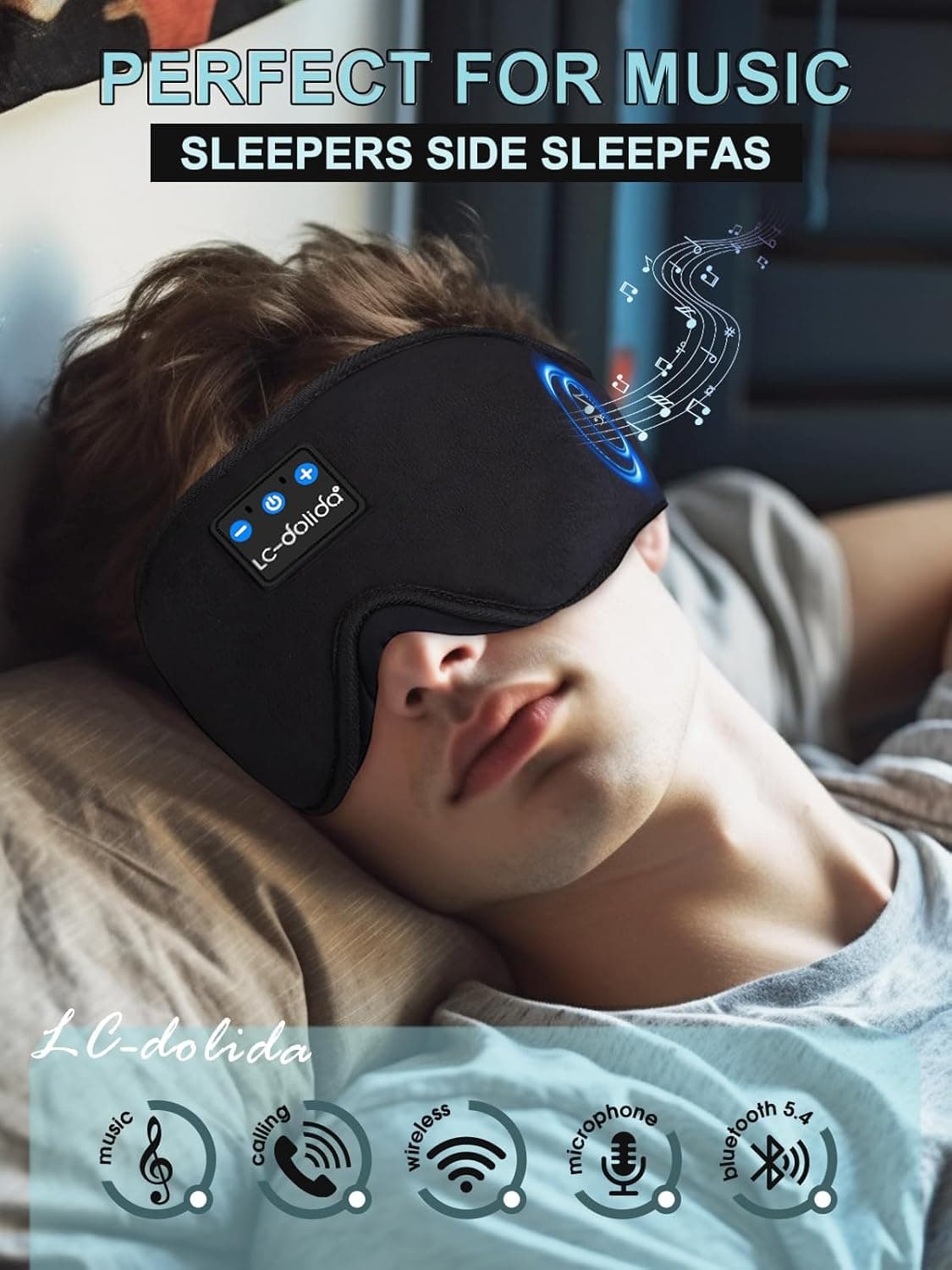 LC-dolida Sleep Headphones 3D Bluetooth Sleep Mask thumbnail 3