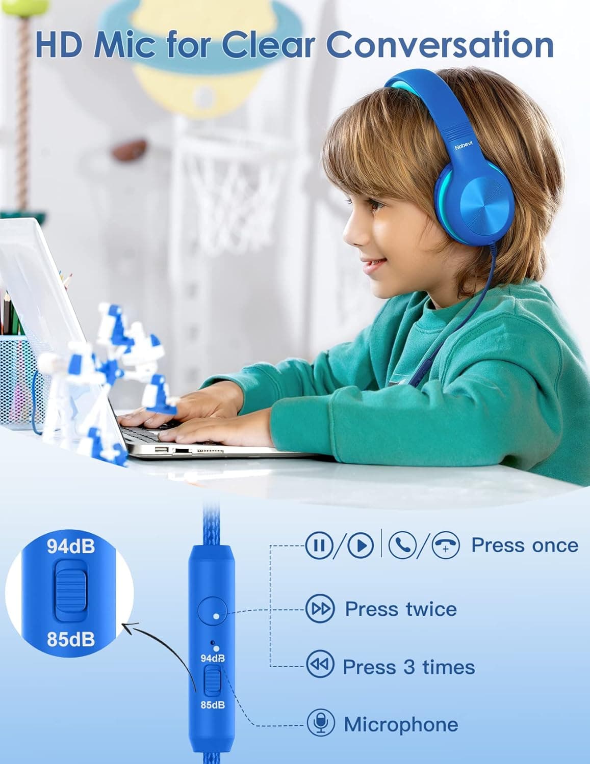 Nabevi Kids Headphones Wired with Microphone thumbnail 4