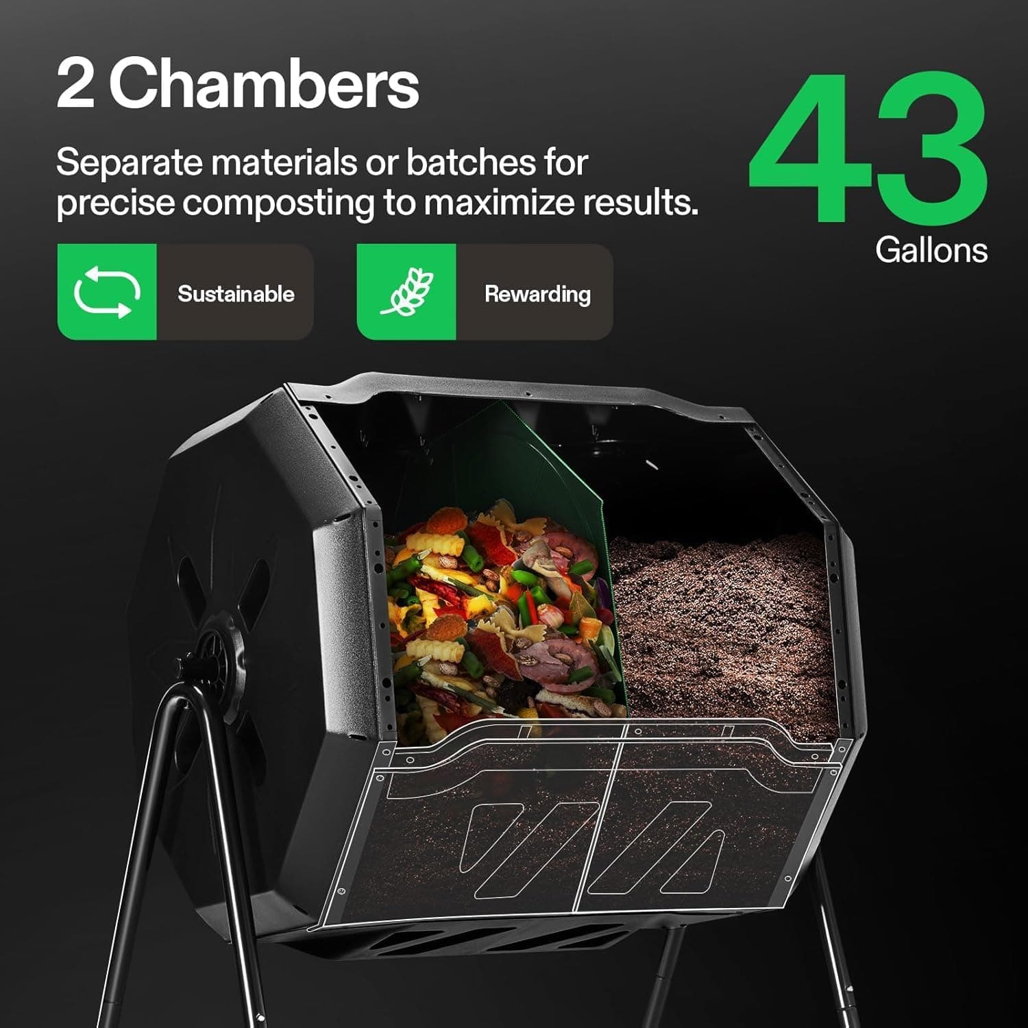 VIVOSUN 43-Gallon Dual Rotating Batch Compost Bin thumbnail 2