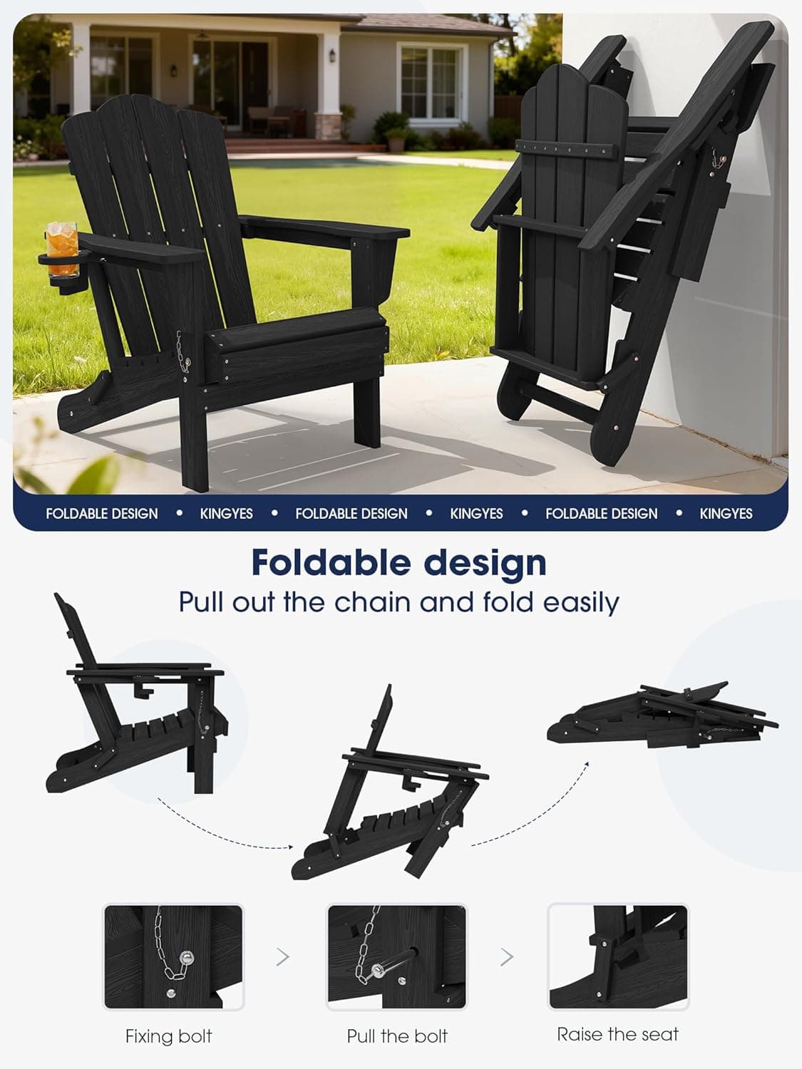 KINGYES Folding Adirondack Chair thumbnail 5