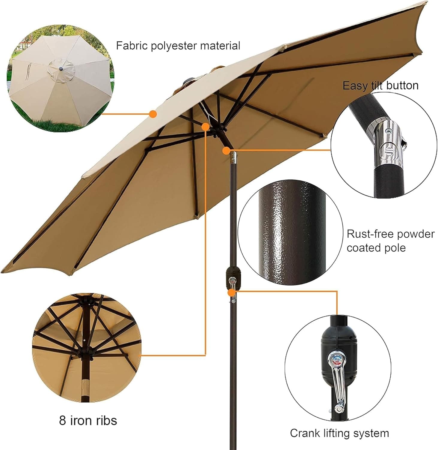 Blissun 9' Outdoor Patio Umbrella with Push Button Tilt and Crank thumbnail 2