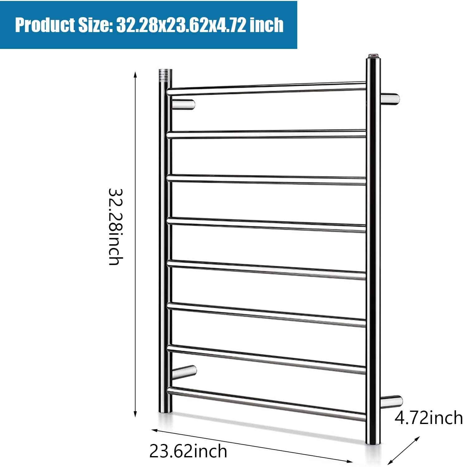Homeleader 8-Bar Stainless Steel Heated Towel Rack thumbnail 5