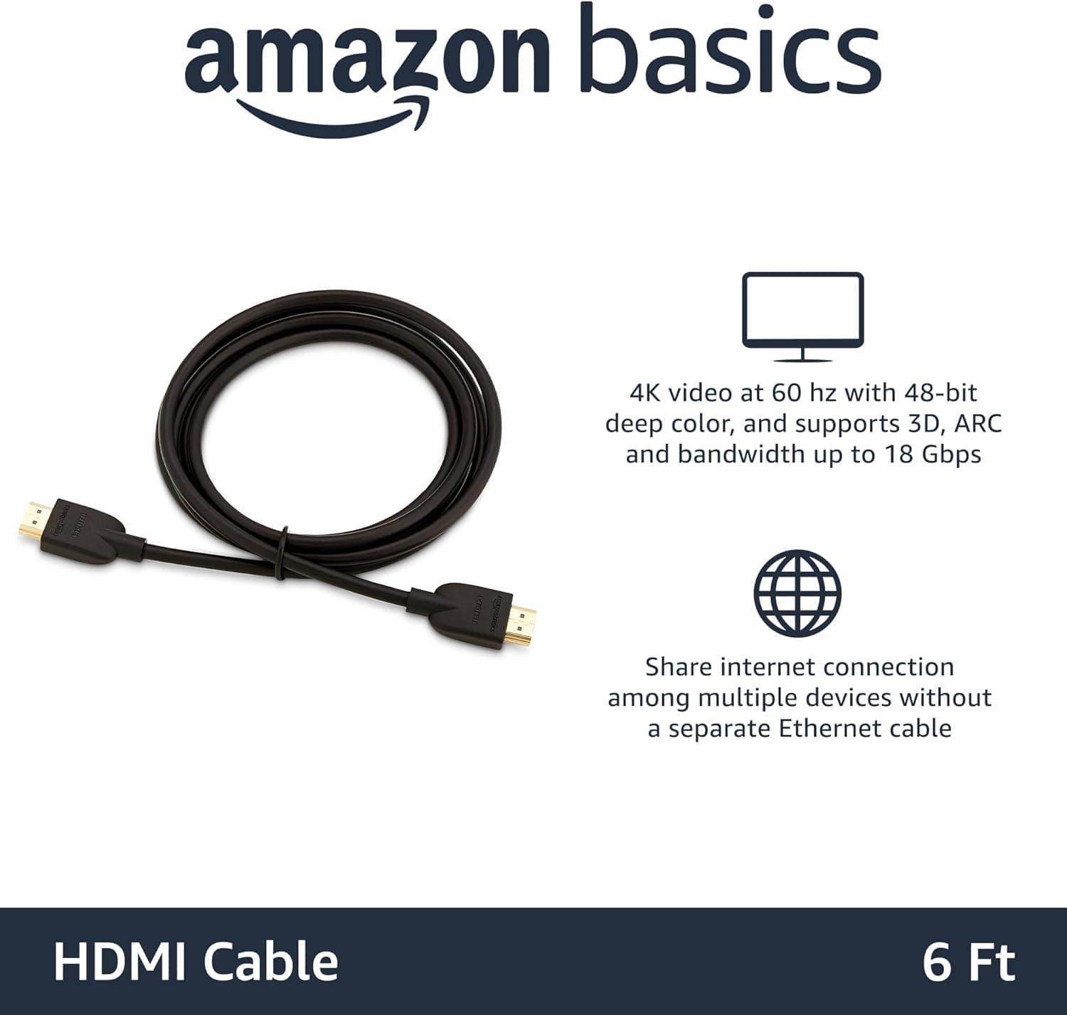 Amazon Basics High-Speed HDMI Cable 6ft thumbnail 2