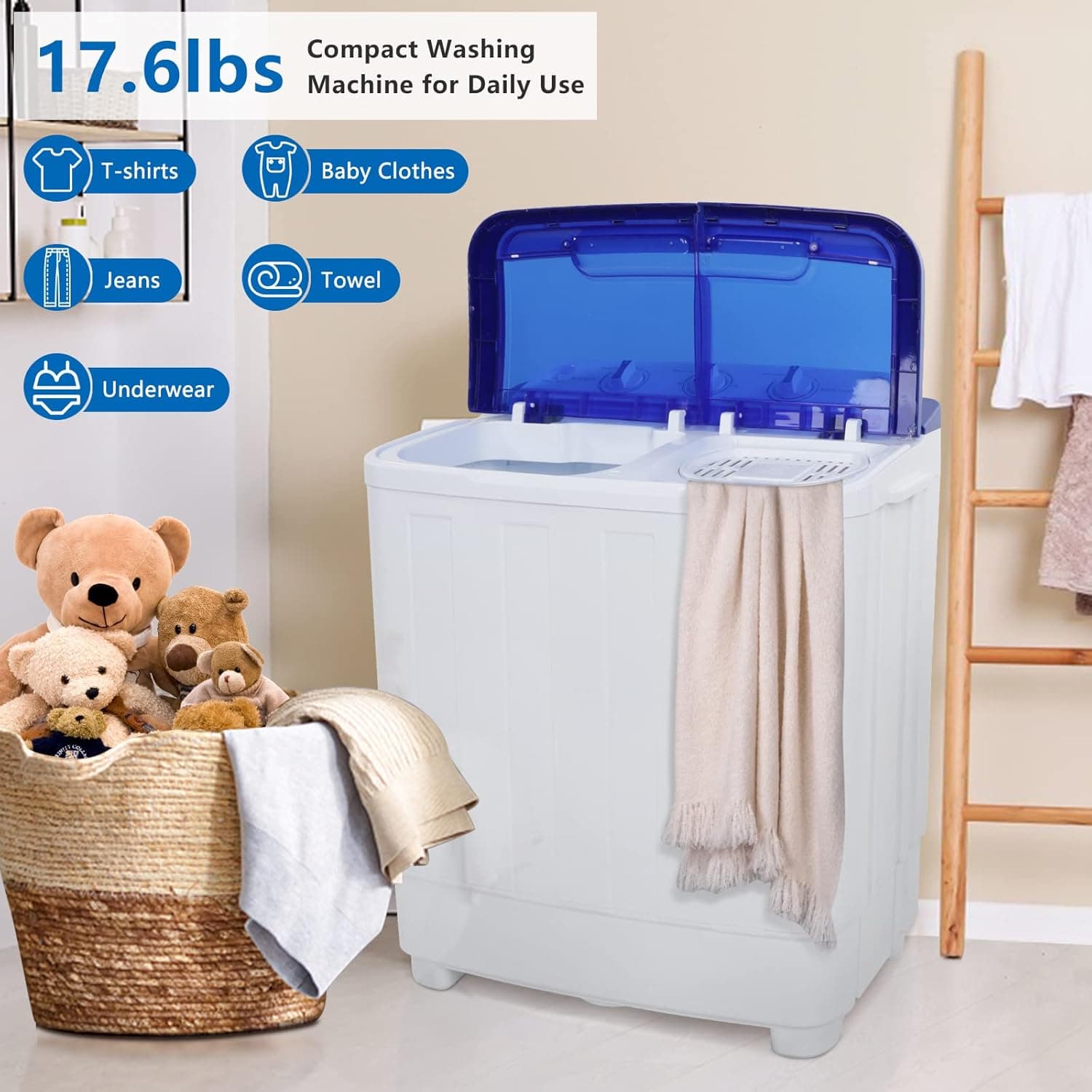 ROVSUN 17.6LBS Portable Twin Tub Washing Machine thumbnail 5