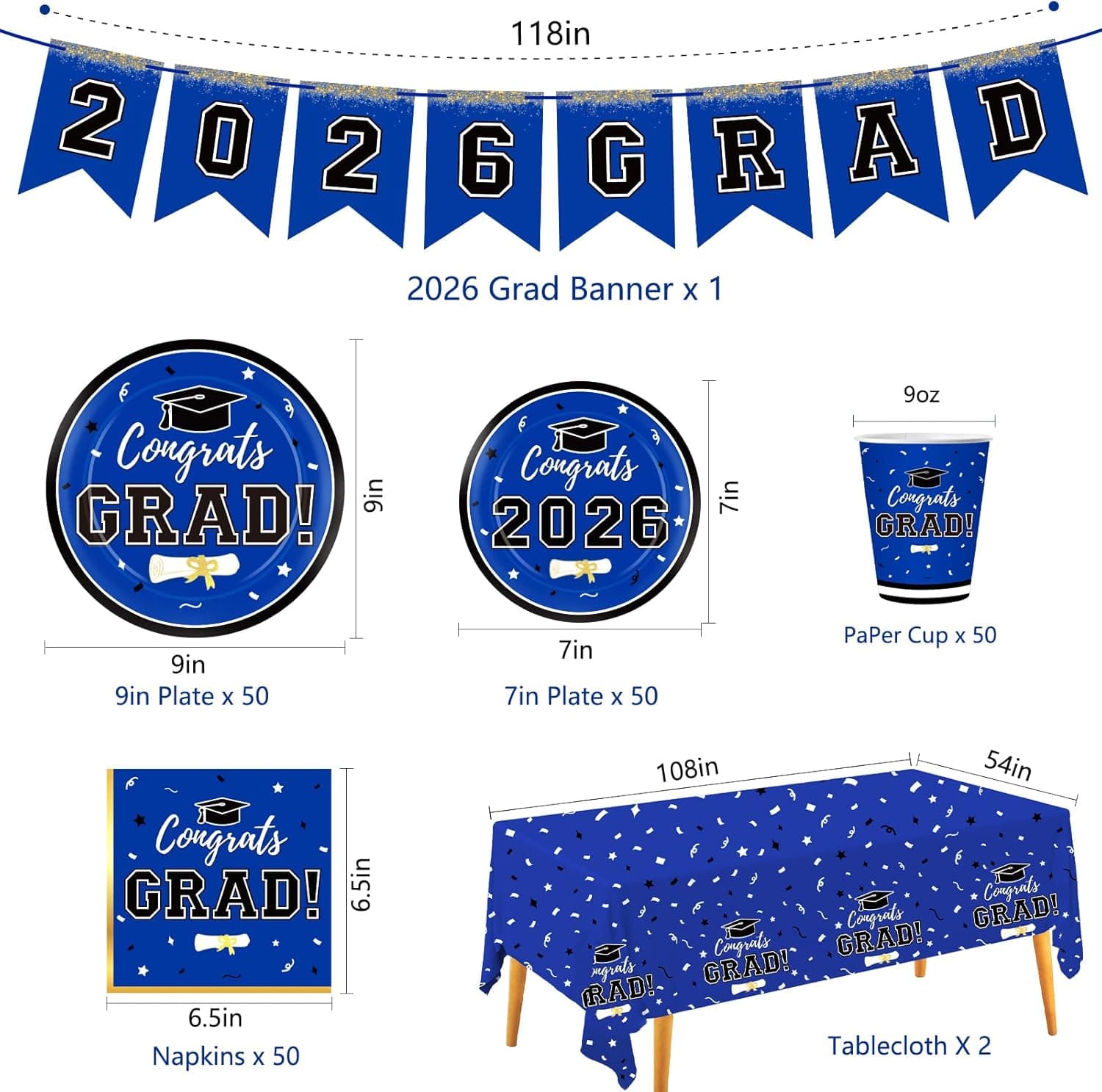 Graduation Tableware Kit for 50 Guests (Blue) thumbnail 3