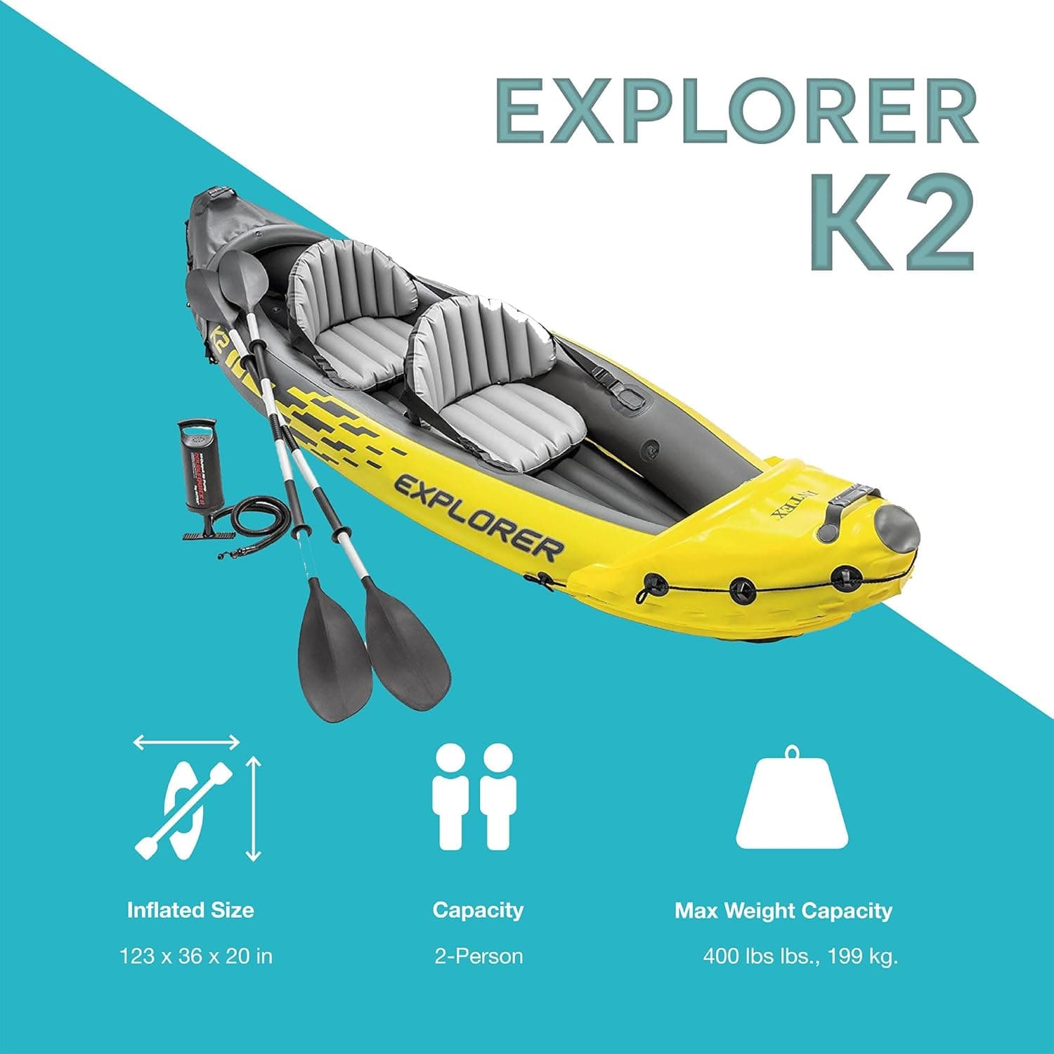 Intex Explorer K2 Inflatable Kayak Set thumbnail 3