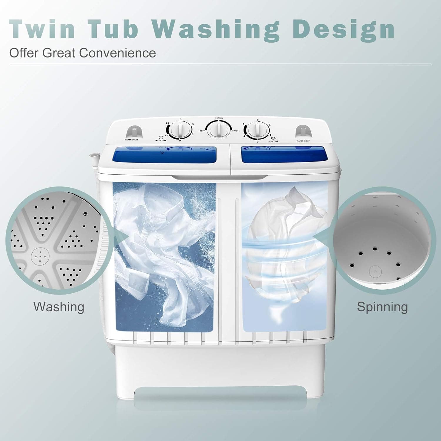 COSTWAY Twin Tub Portable Washing Machine 20 Lbs thumbnail 4