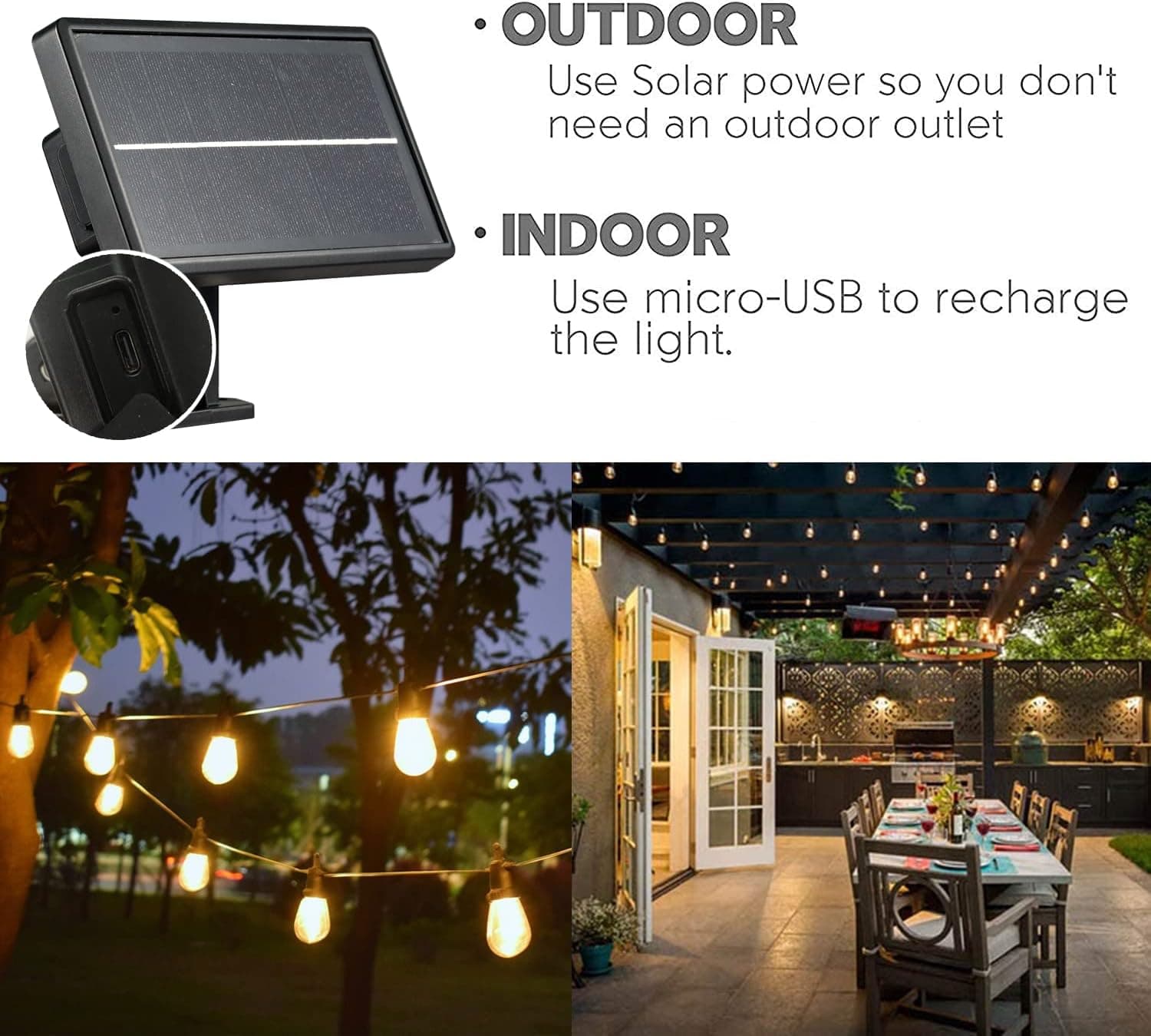 SUNTHIN Solar Powered Outdoor String Lights 96ft thumbnail 5