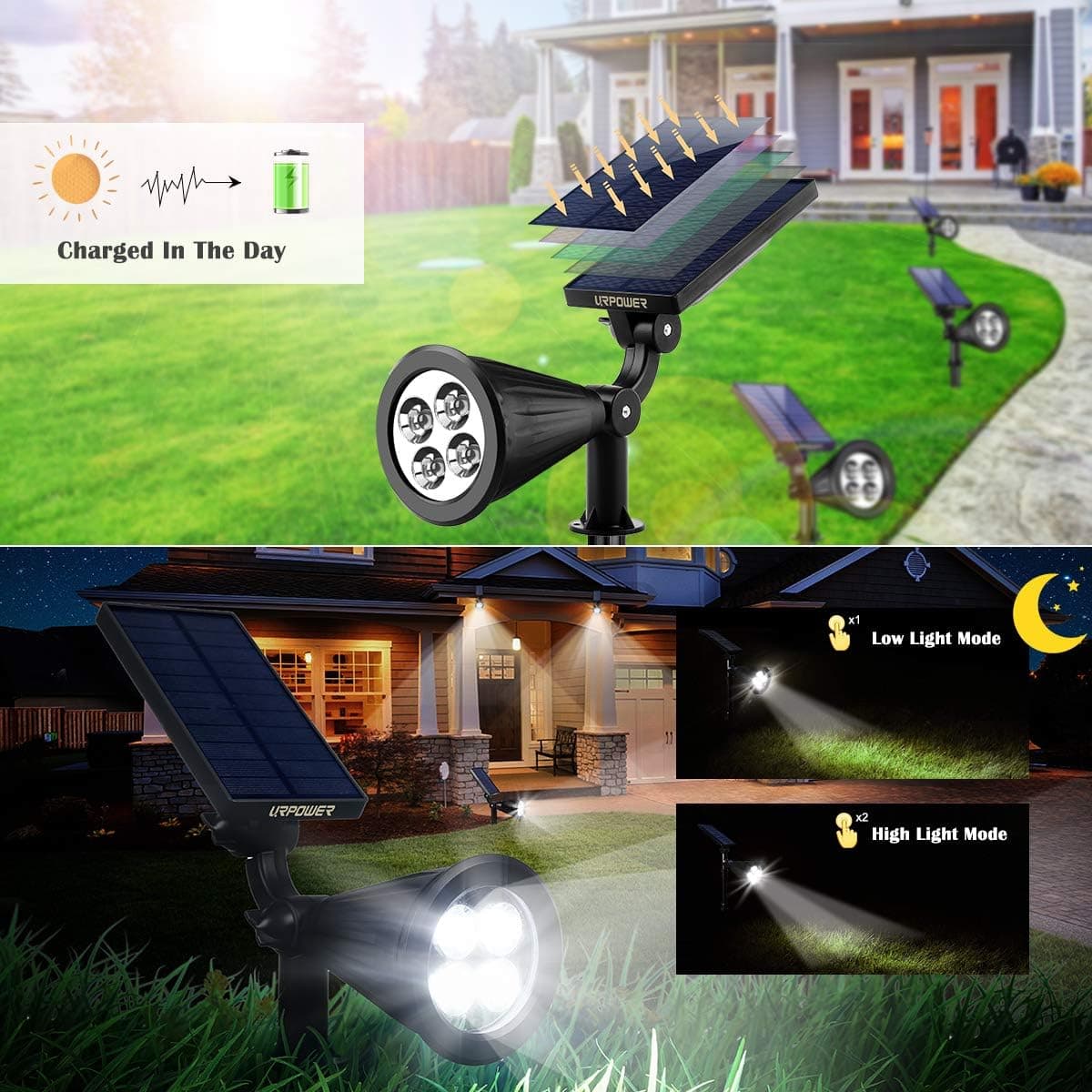 URPOWER Solar Lights Outdoor 2-in-1 Adjustable Spotlights thumbnail 3