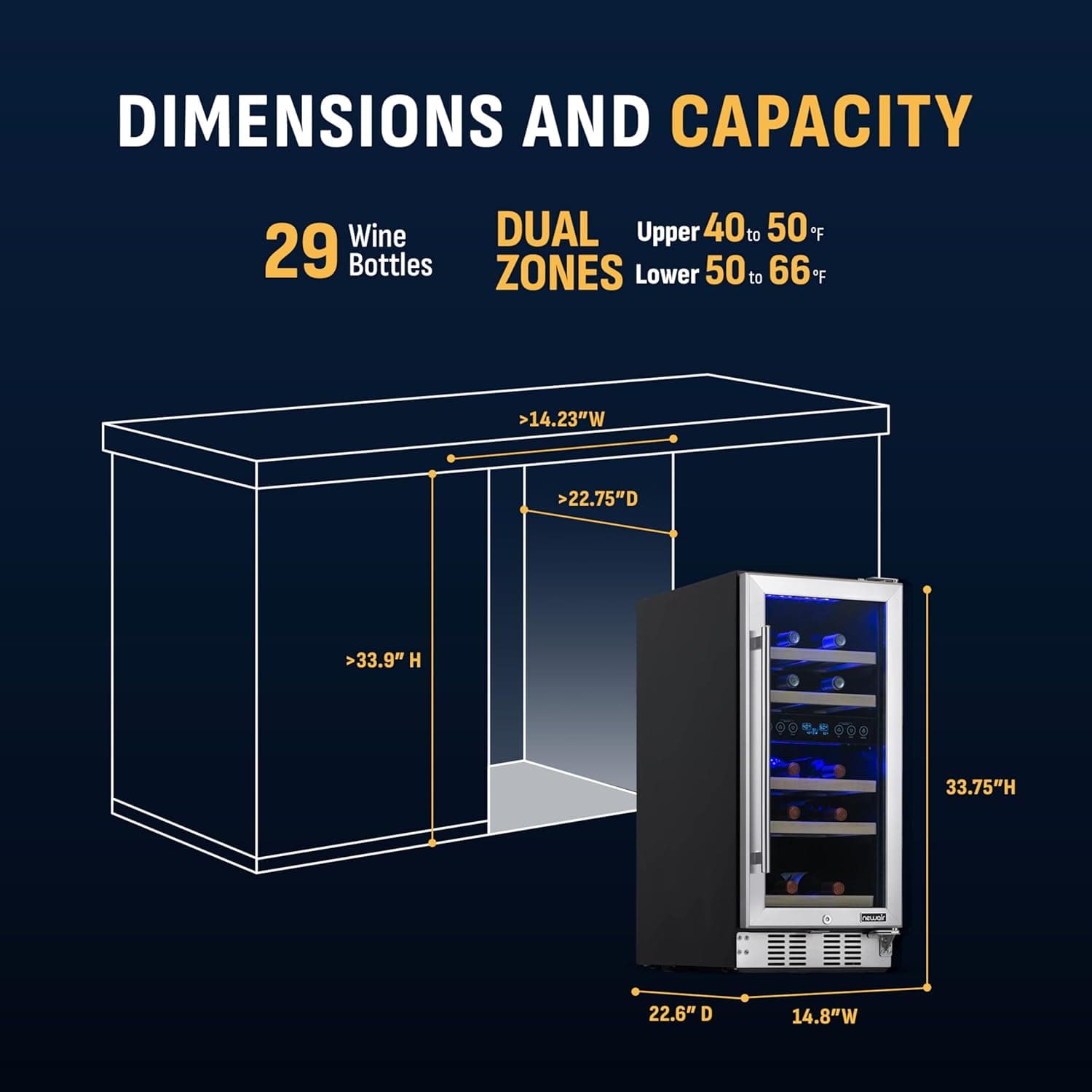 NewAir 15 Inch 29-Bottle Dual Zone Wine Fridge thumbnail 5