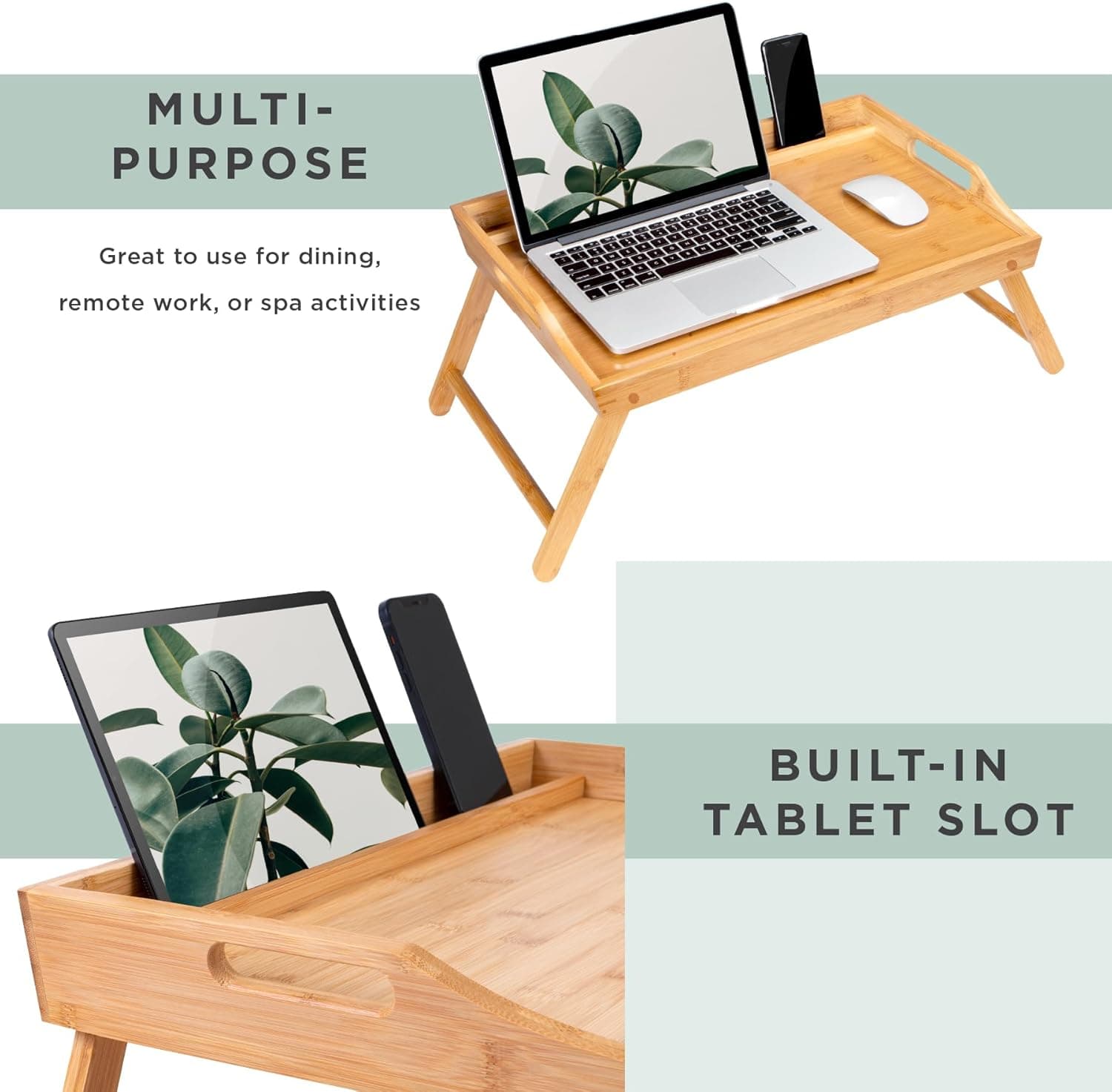 Rossie Home Bamboo Bed Tray Lap Desk with Phone Holder thumbnail 4