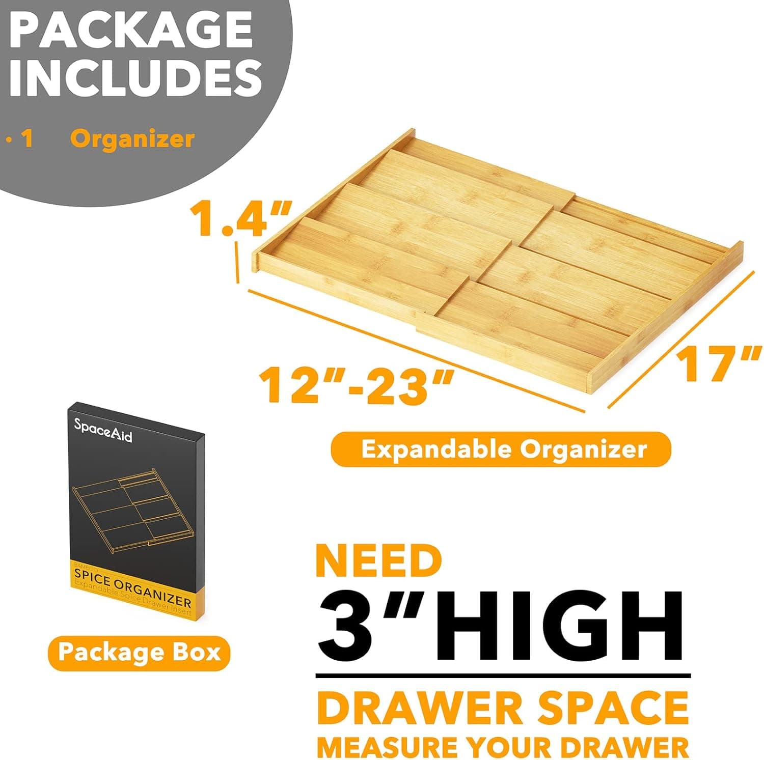 SpaceAid Bamboo Spice Drawer Organizer (Expandable 4-Tier) thumbnail 5