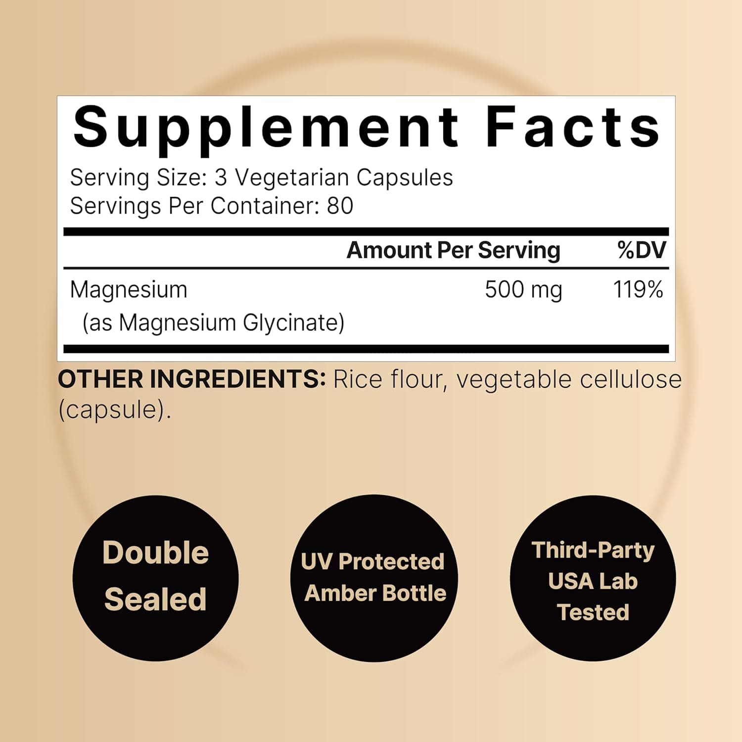 NatureBell Magnesium Glycinate 500mg, 240 Veggie Capsules thumbnail 2