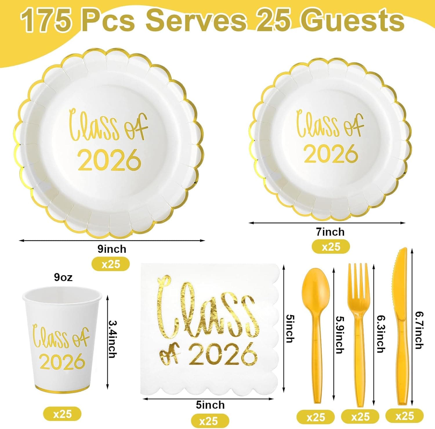 Affrolling Class of 2026 Graduation Party Tableware Set (175 Pieces, Gold) thumbnail 2