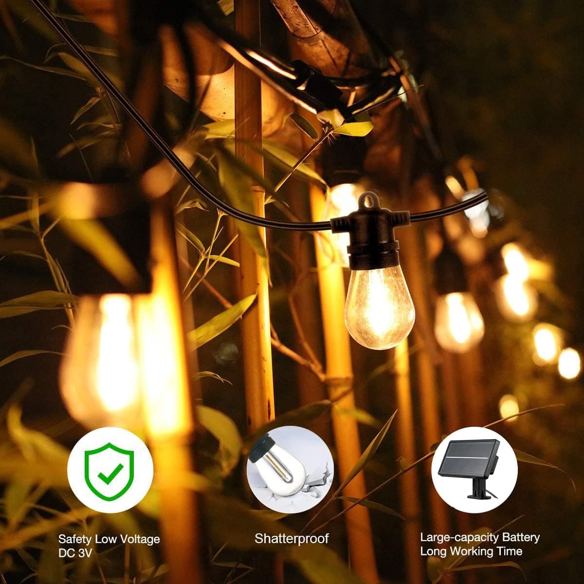 SUNTHIN Solar Powered Outdoor String Lights 96ft thumbnail 4
