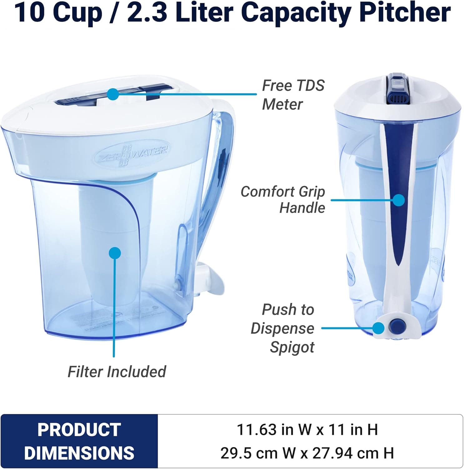 ZeroWater 10-Cup Ready-Pour 5-Stage Water Filter Pitcher thumbnail 3