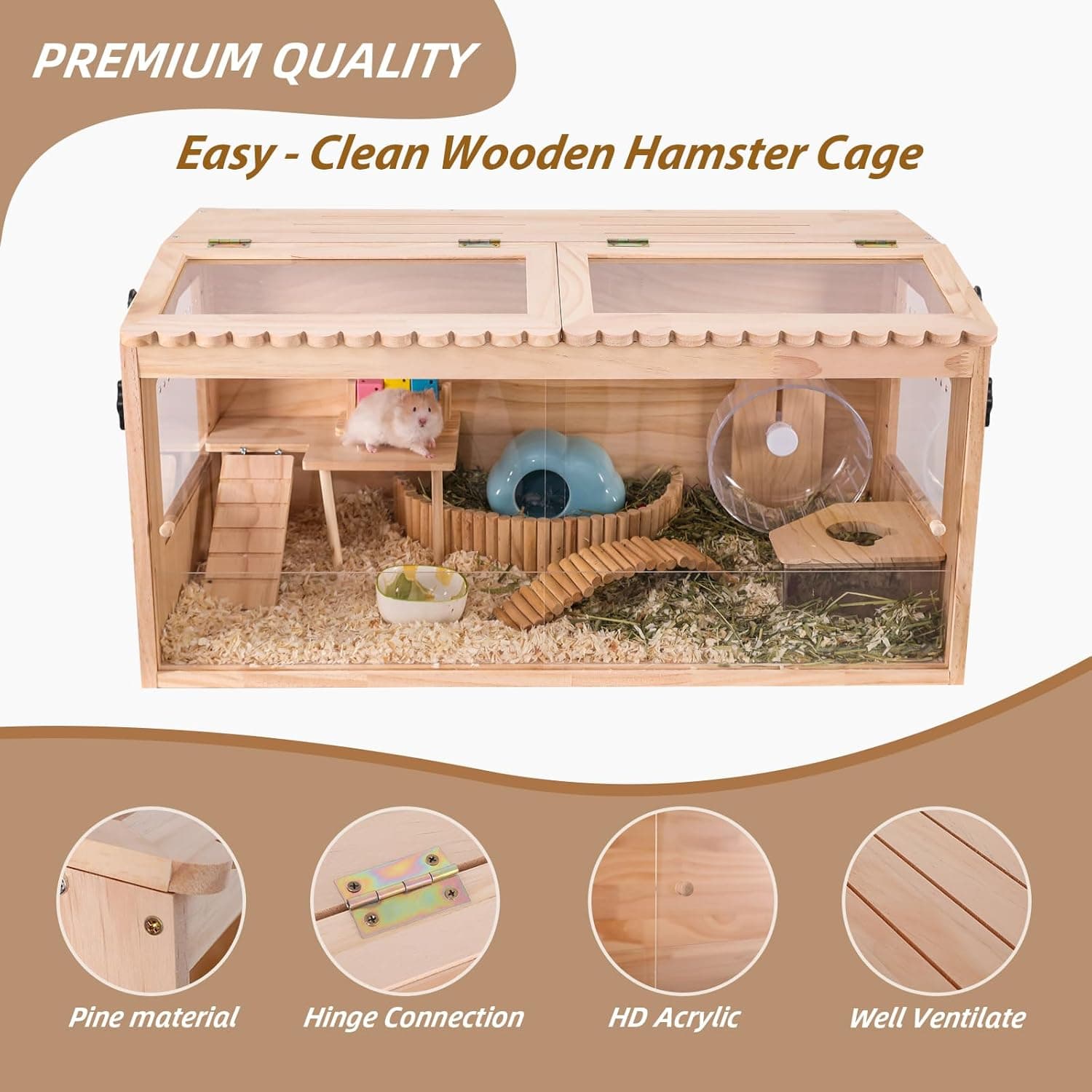 DZWLKJ Wooden Hamster Cage with Lace Window thumbnail 4