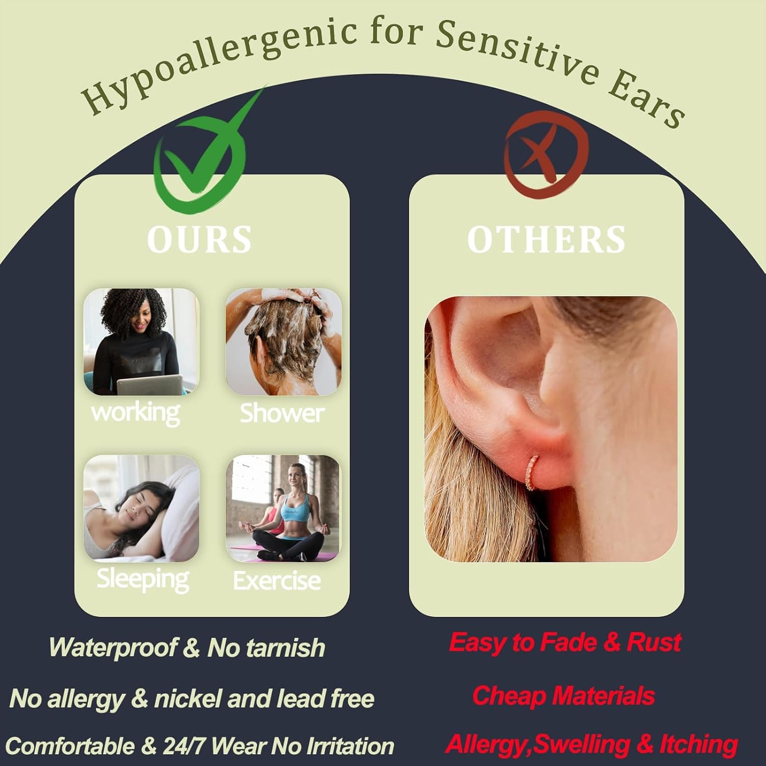 Hypoallergenic Flat Back Earring Sets for Multiple Piercing with Sterling Silver Hoops thumbnail 4