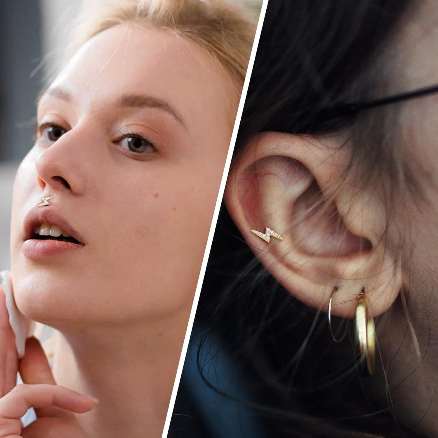 COCHARM 14K Solid Gold Flat Back Helix Earrings with Titanium Post thumbnail 5