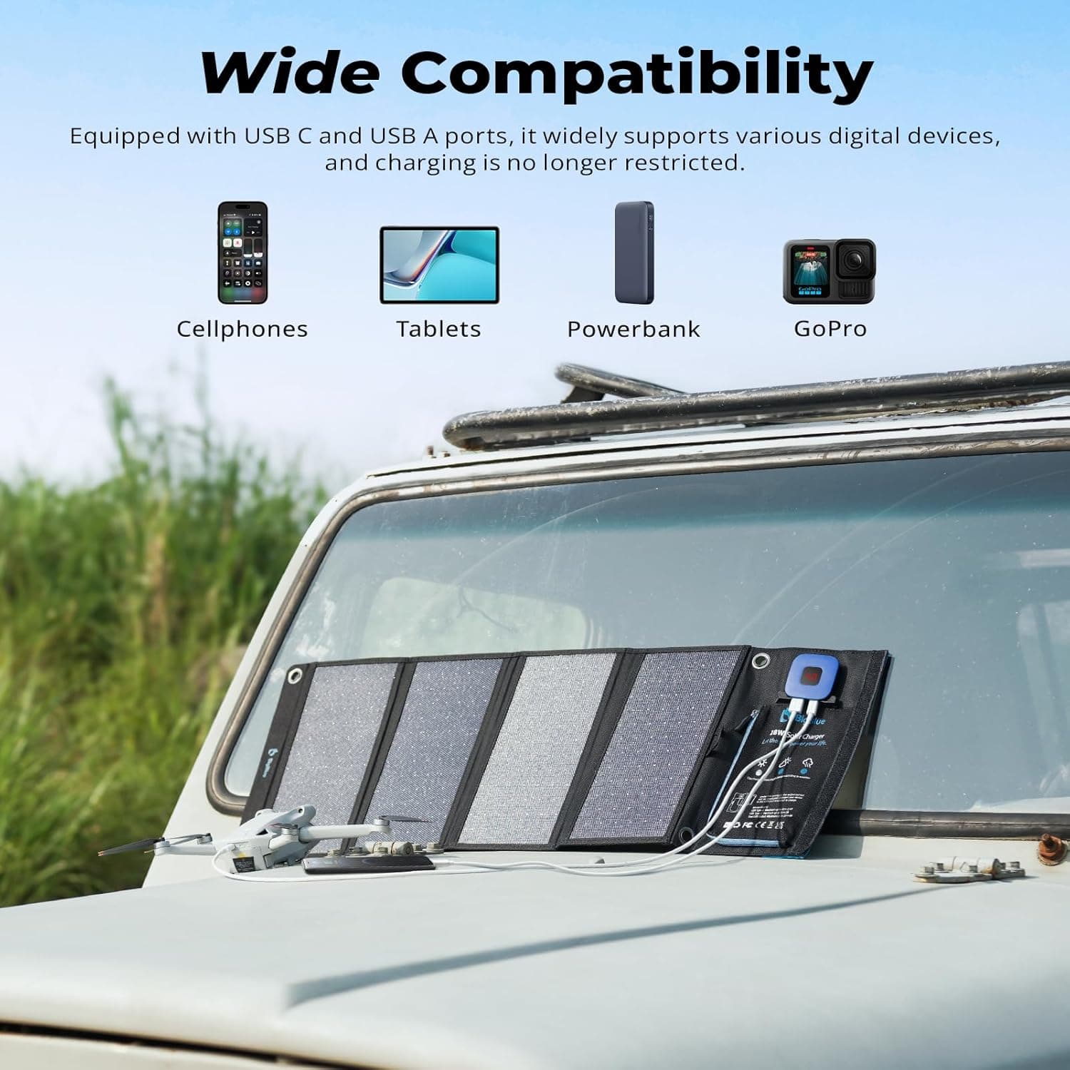BigBlue 28W Portable Solar Charger with Digital Ammeter thumbnail 5