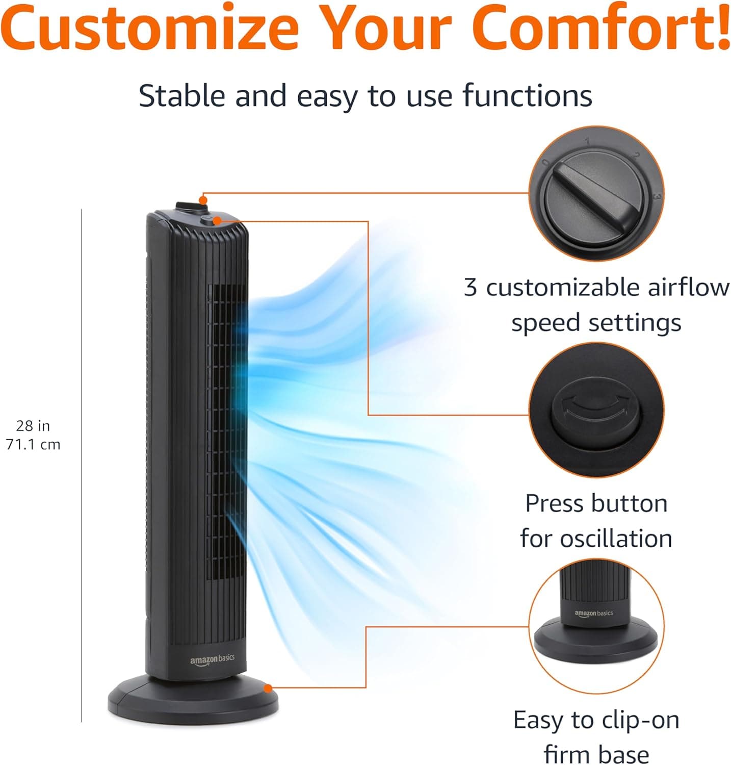 Amazon Basics 28-Inch Oscillating Tower Fan thumbnail 2