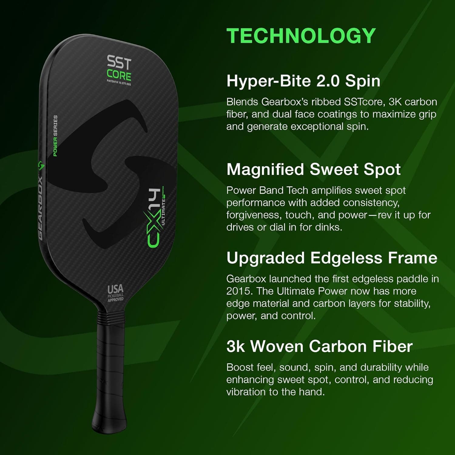 Gearbox CX14E Ultimate Power Elongated Pickleball Paddle thumbnail 3