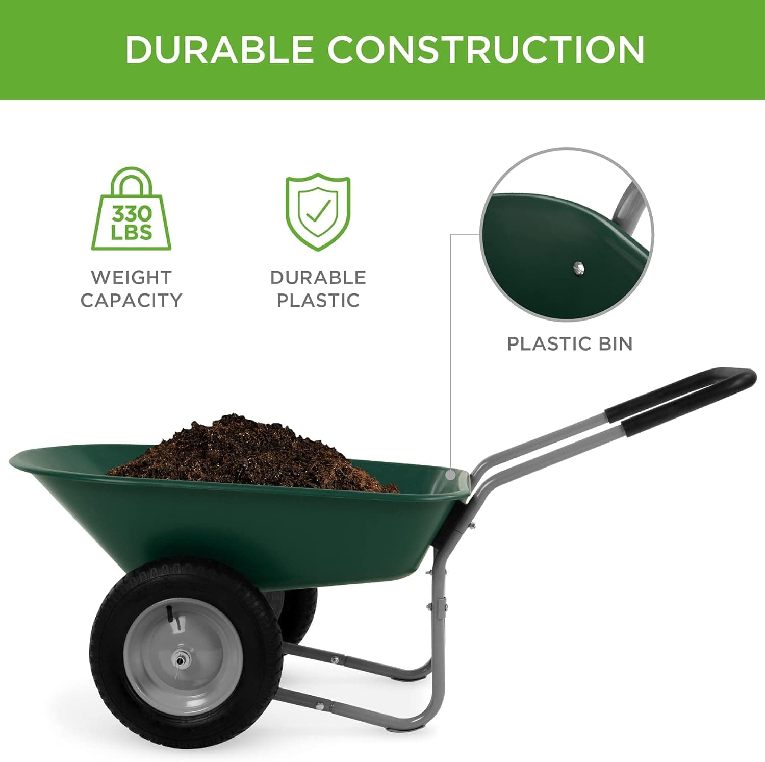 Best Choice Products Dual-Wheel Utility Yard Wheelbarrow Garden Cart thumbnail 3