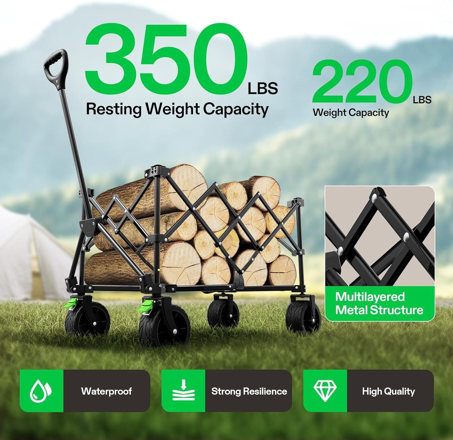 VIVOSUN Collapsible Folding Wagon with All-Terrain Wheels thumbnail 3