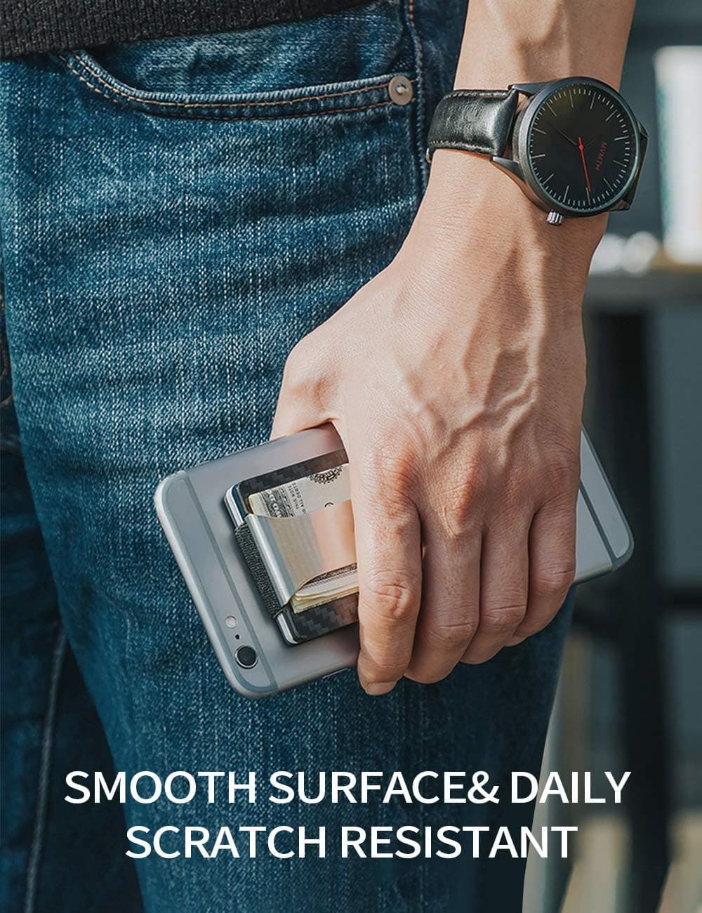 NEW-BRING Forged Carbon Fiber Minimalist Wallet with Money Clip - RFID Blocking thumbnail 4