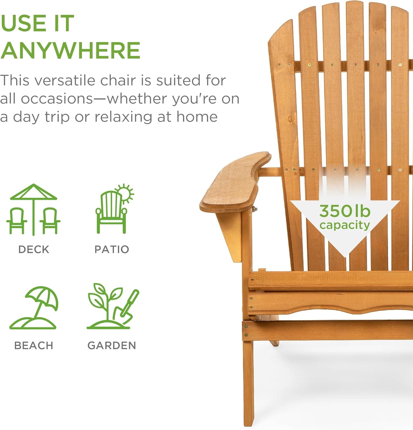 Best Choice Products Folding Wooden Adirondack Chair thumbnail 3