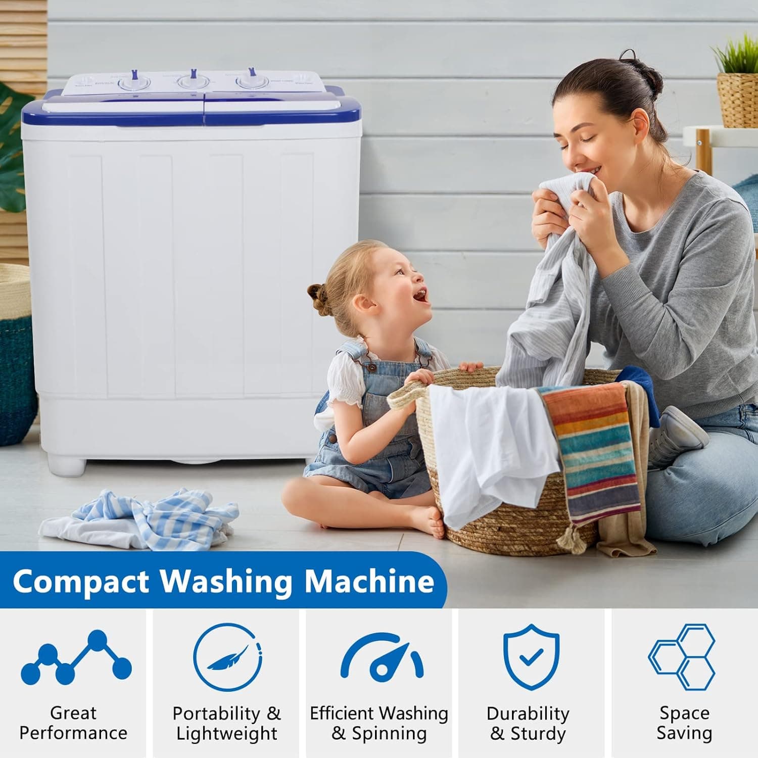 ROVSUN 17.6LBS Portable Twin Tub Washing Machine thumbnail 2