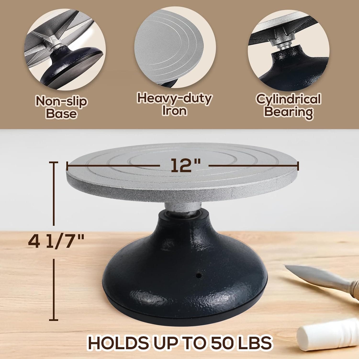 Falling in Art 12 Inch Heavy Duty Metal Pottery Banding Wheel thumbnail 2