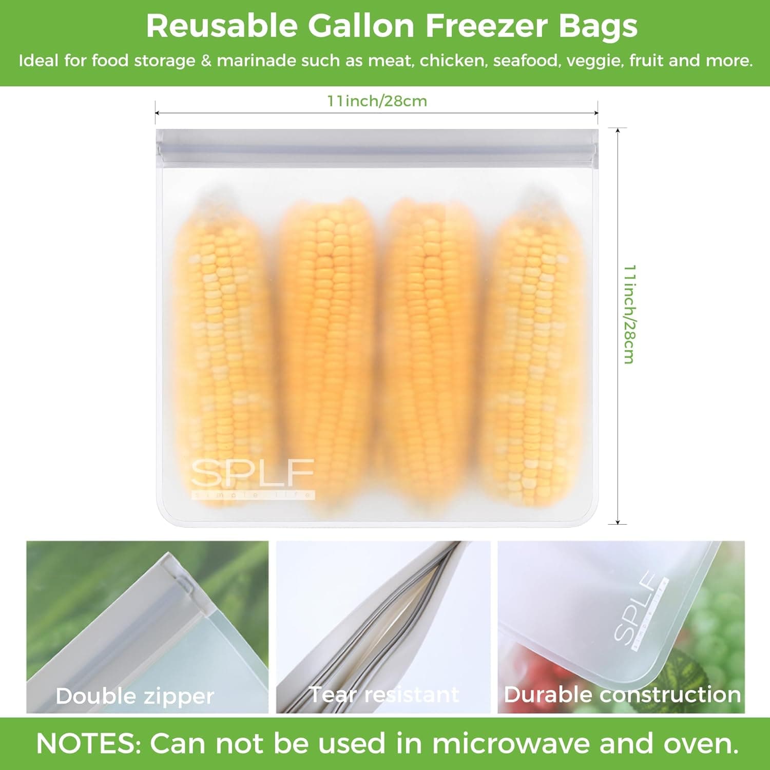 SPLF 6 Pack Reusable Gallon Freezer Bags thumbnail 3