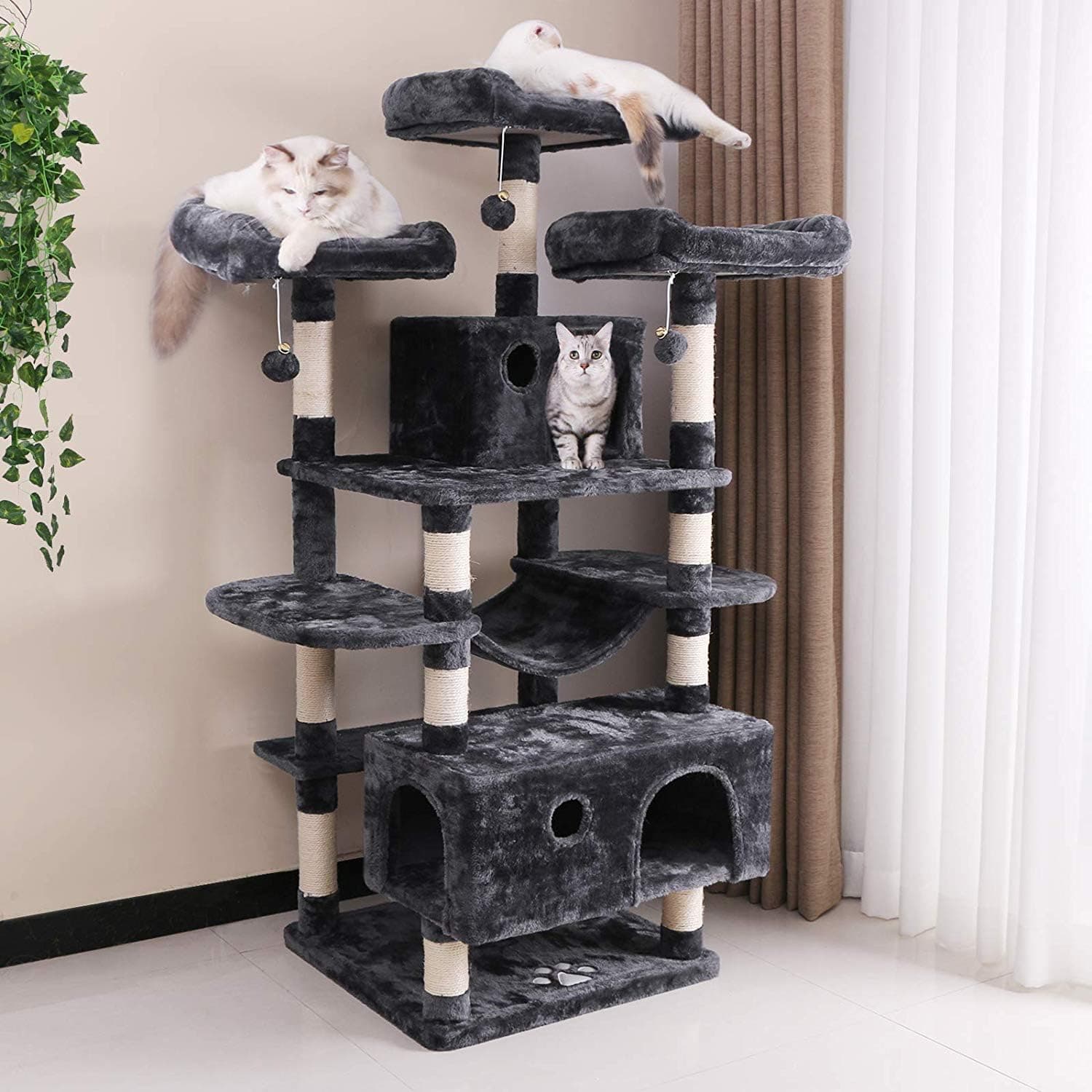 BEWISHOME Large Cat Tree Condo with Sisal Scratching Posts thumbnail 2