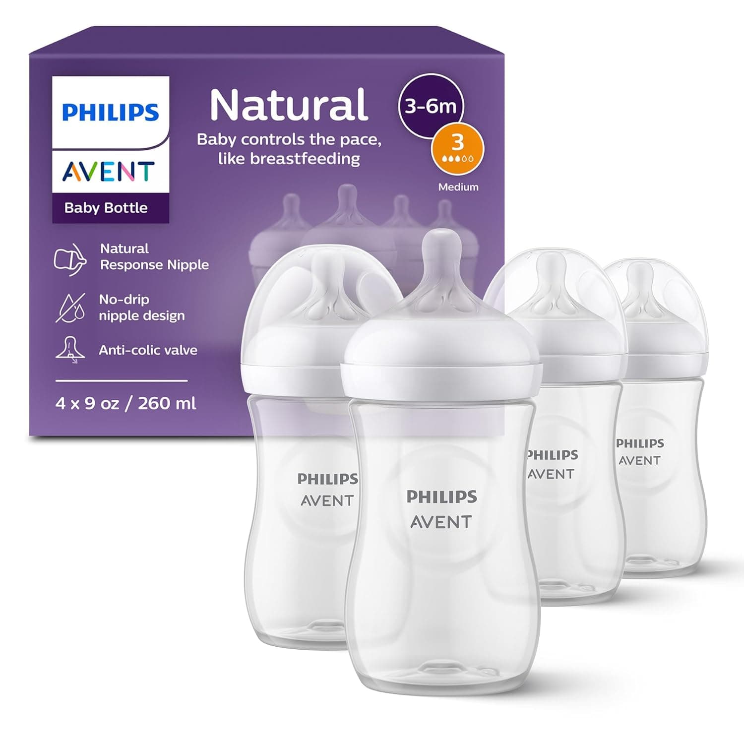Philips Avent Natural Baby Bottle with Natural Response Nipple (9 oz, 4-Pack) - image 1