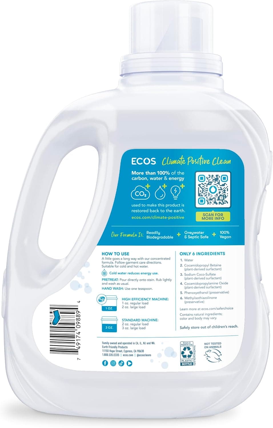 ECOS Laundry Detergent Liquid, Free & Clear (100 fl oz, 100 Loads) thumbnail 2
