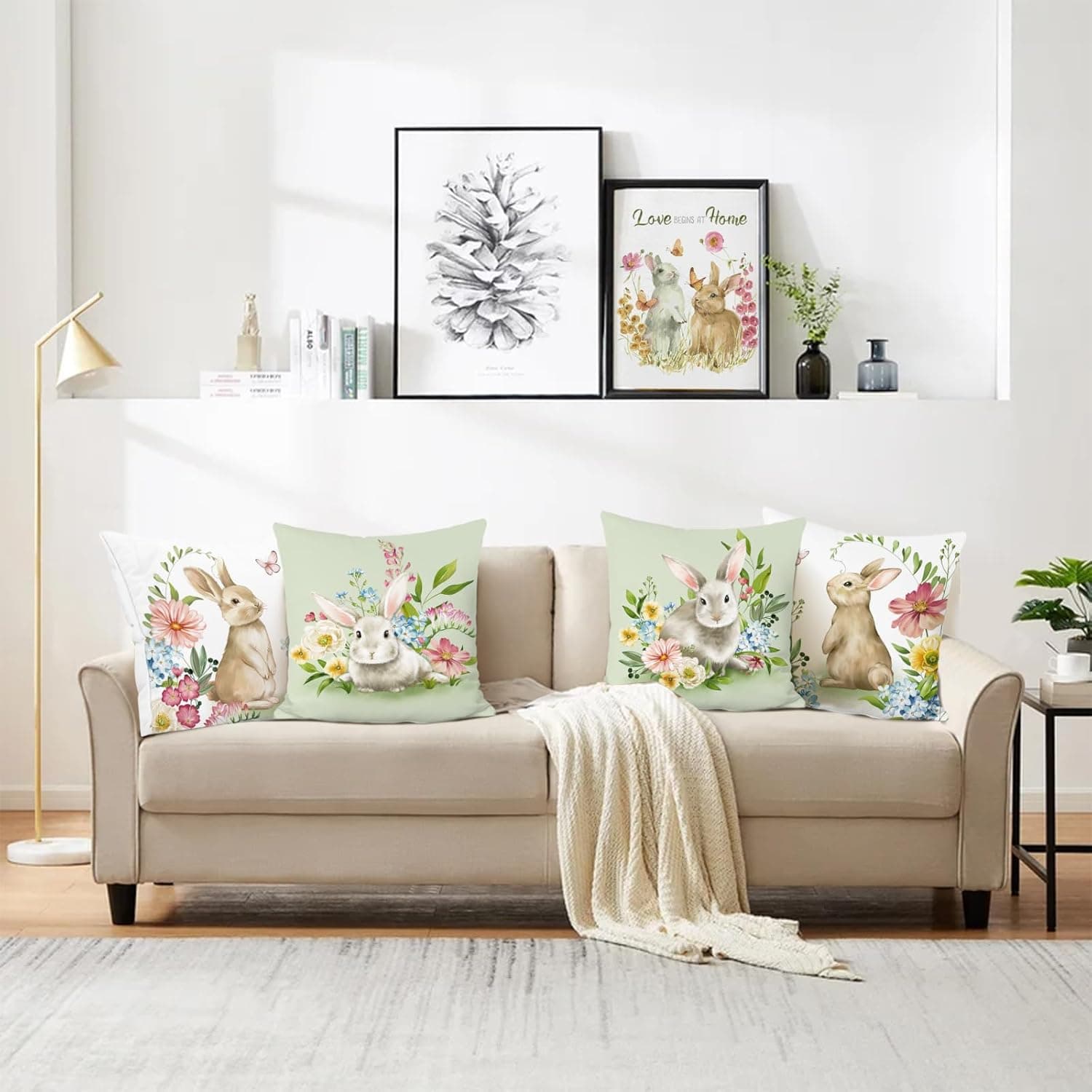 Bonhause Spring Easter Bunny Throw Pillow Covers (Set of 4) thumbnail 2