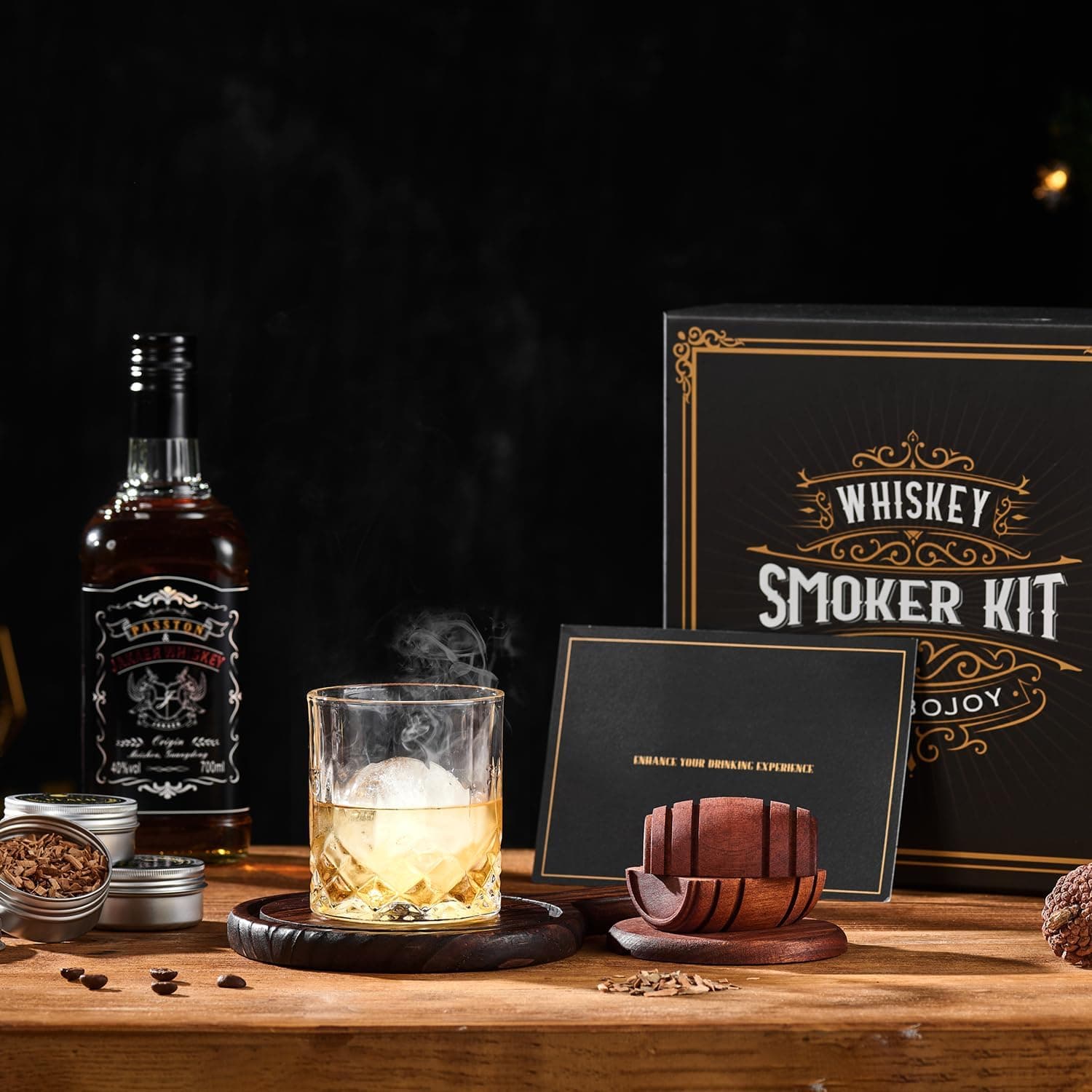 Whiskey Smoker Kit with Torch - 6 Flavors Wood Chips, 2 Glasses, 2 Ice Ball Molds thumbnail 3